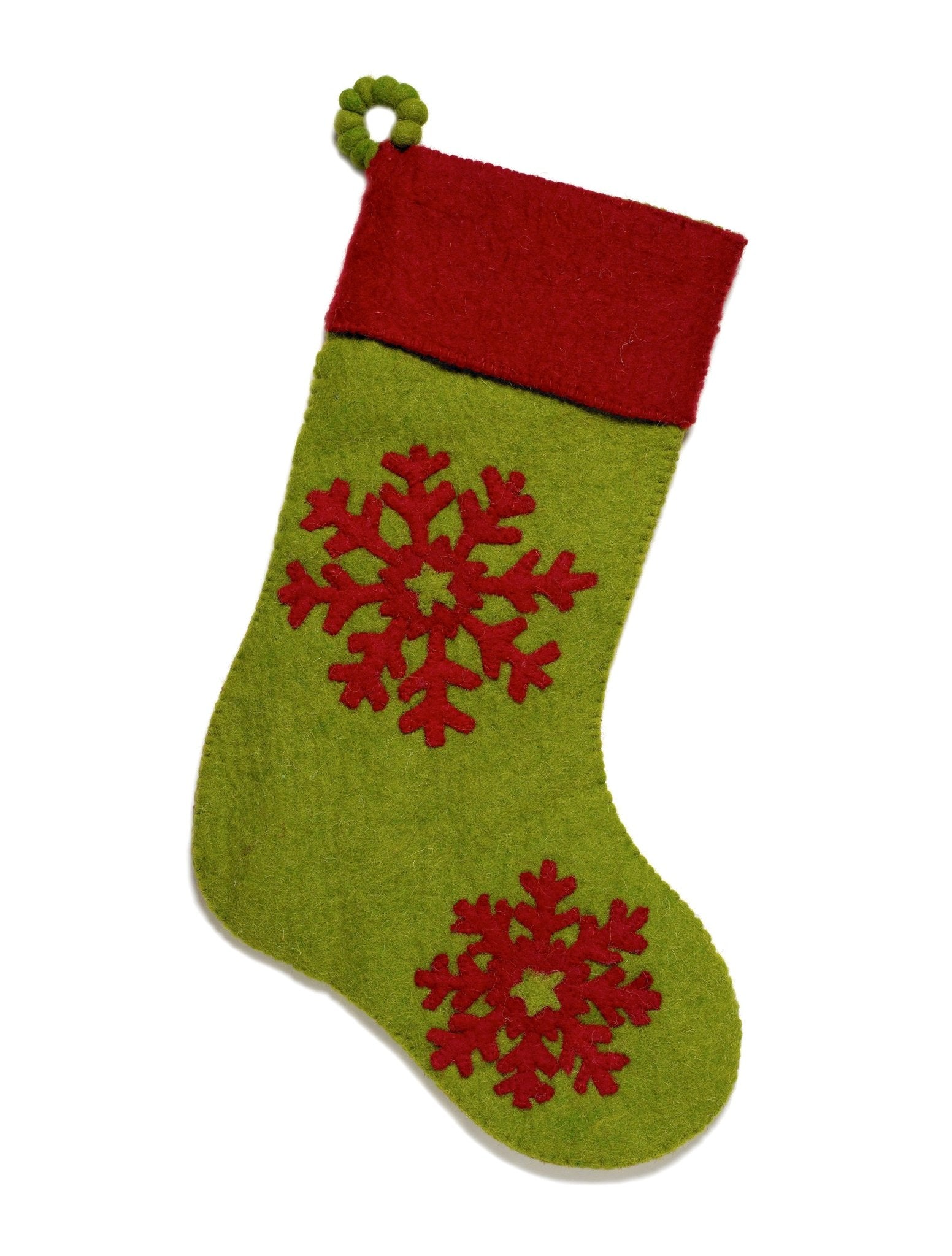 Handmade Cuff Snowflake Christmas Stocking Red Green