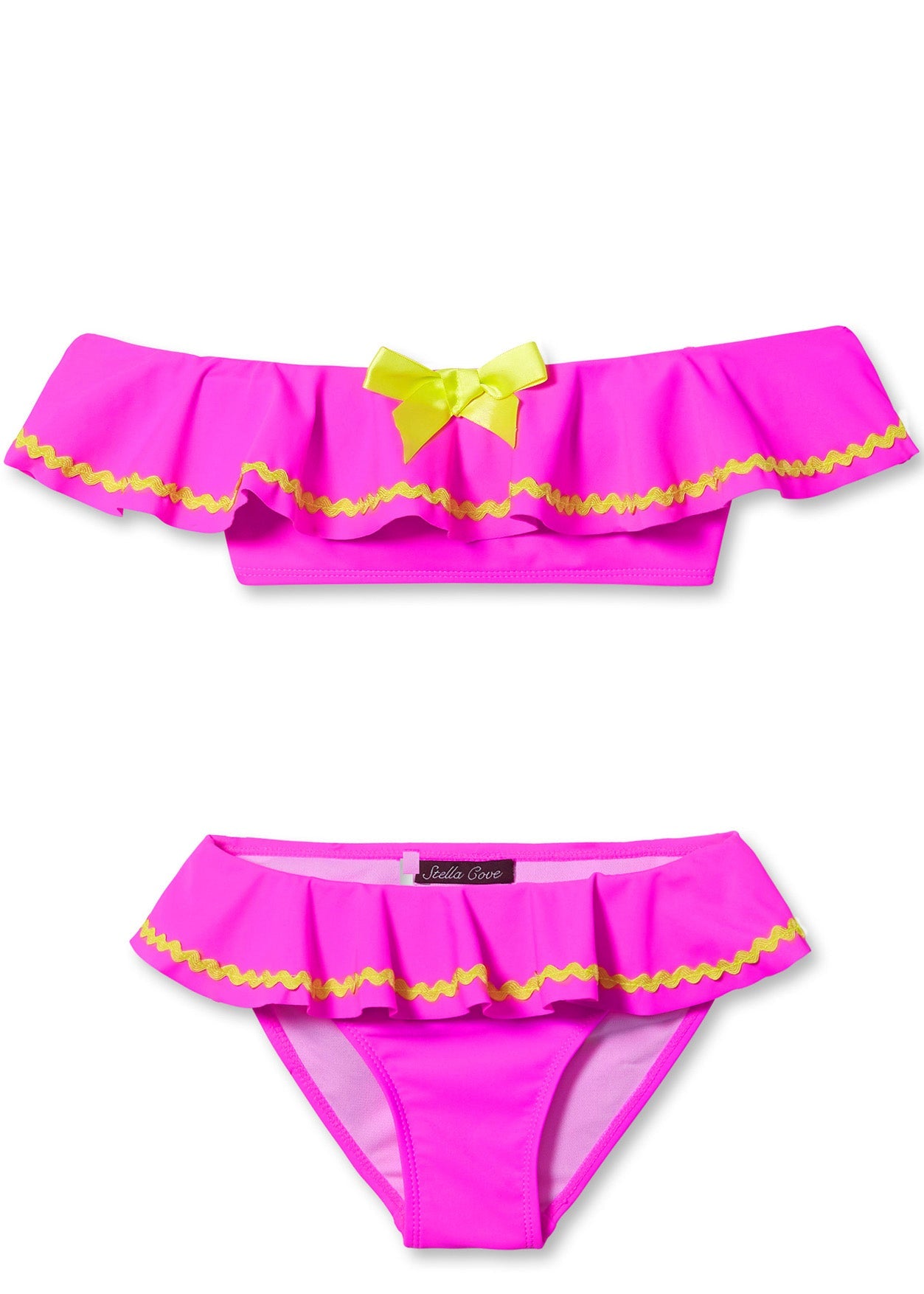 Neon Pink Bikini With Yellow Ric Rac & Bow
