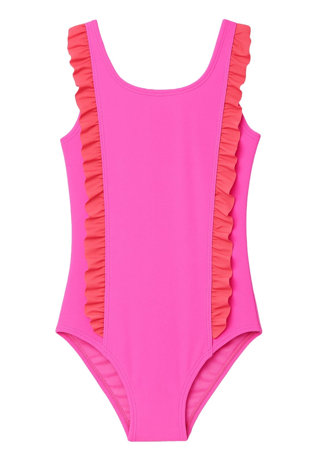 Neon Pink & Red Ruffle Swimsuit