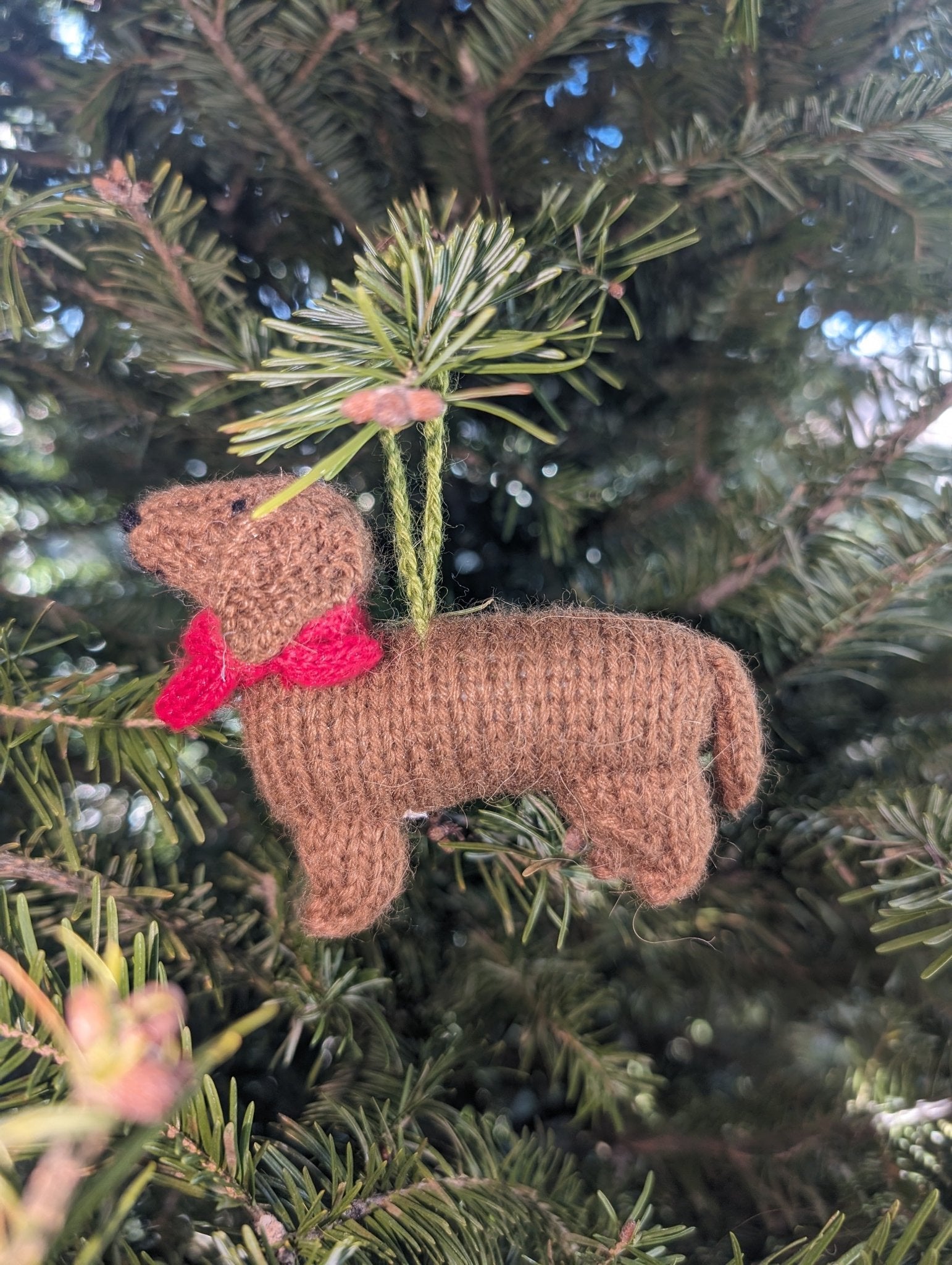 Dachshund Hand Knit Christmas Ornament