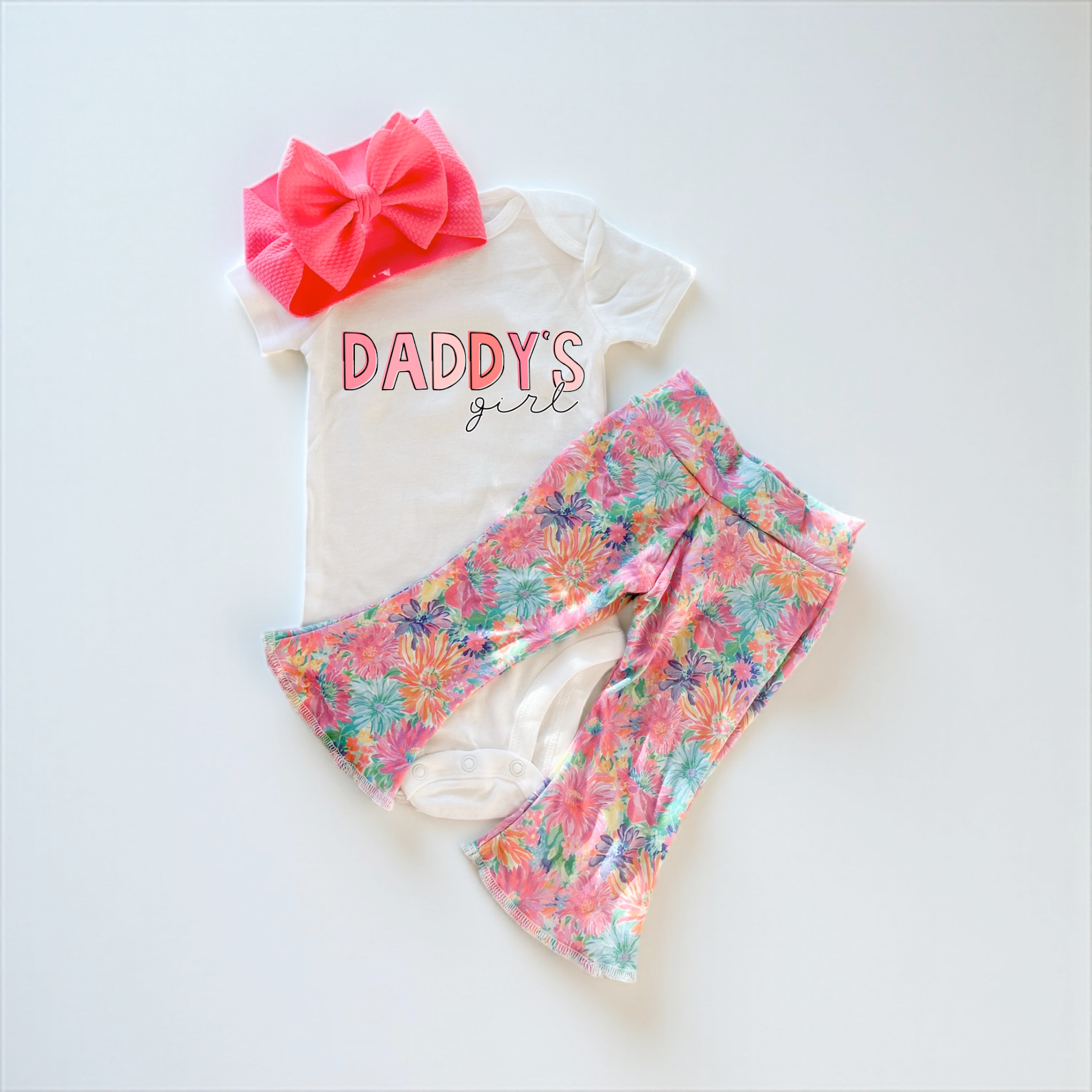 Daddy's Girl Floral Baby Bell Bottom Outfit