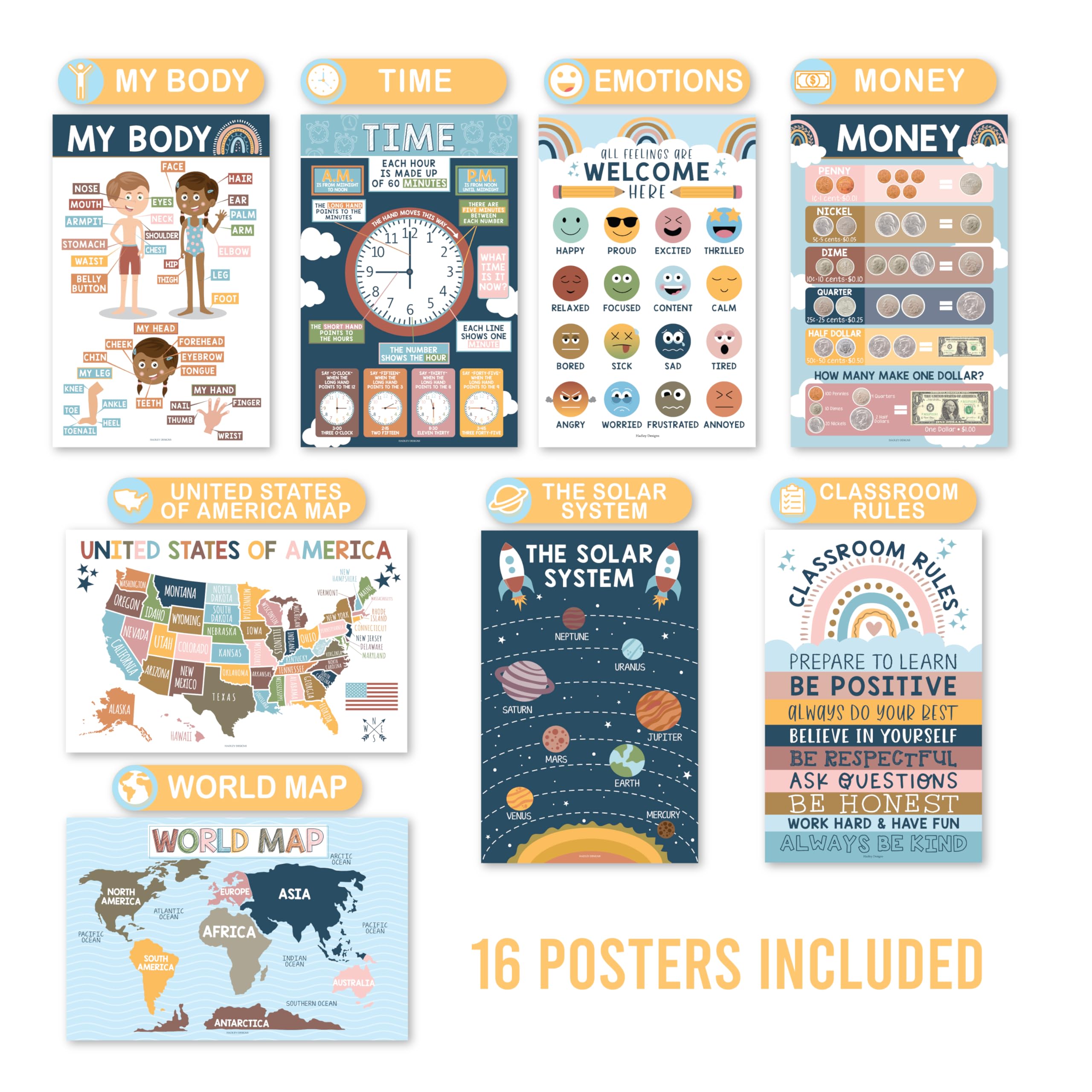 Prek Early Learning Kit: Boho 16 Poster Pack