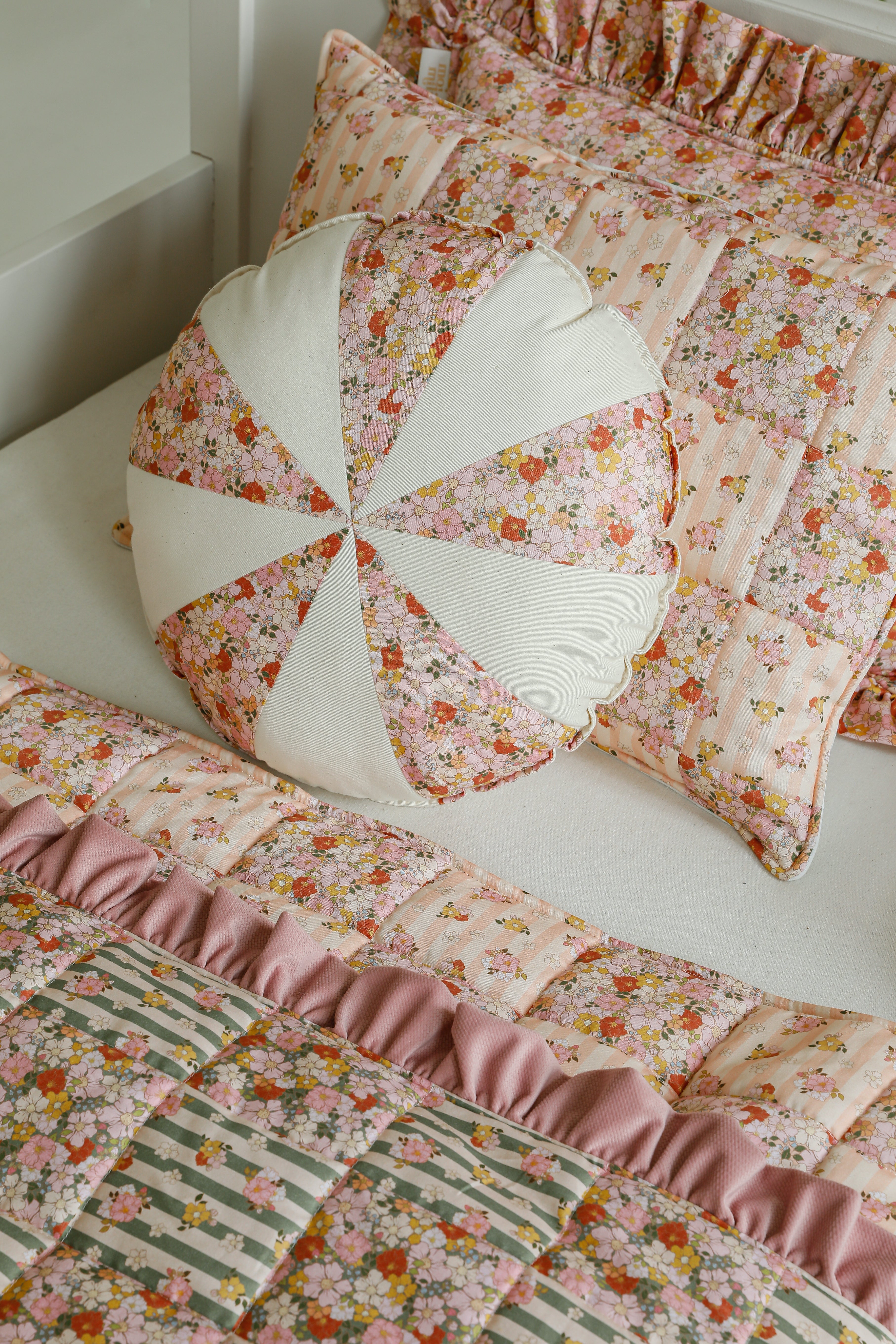 “spring Garden” Round Patchwork Pillow