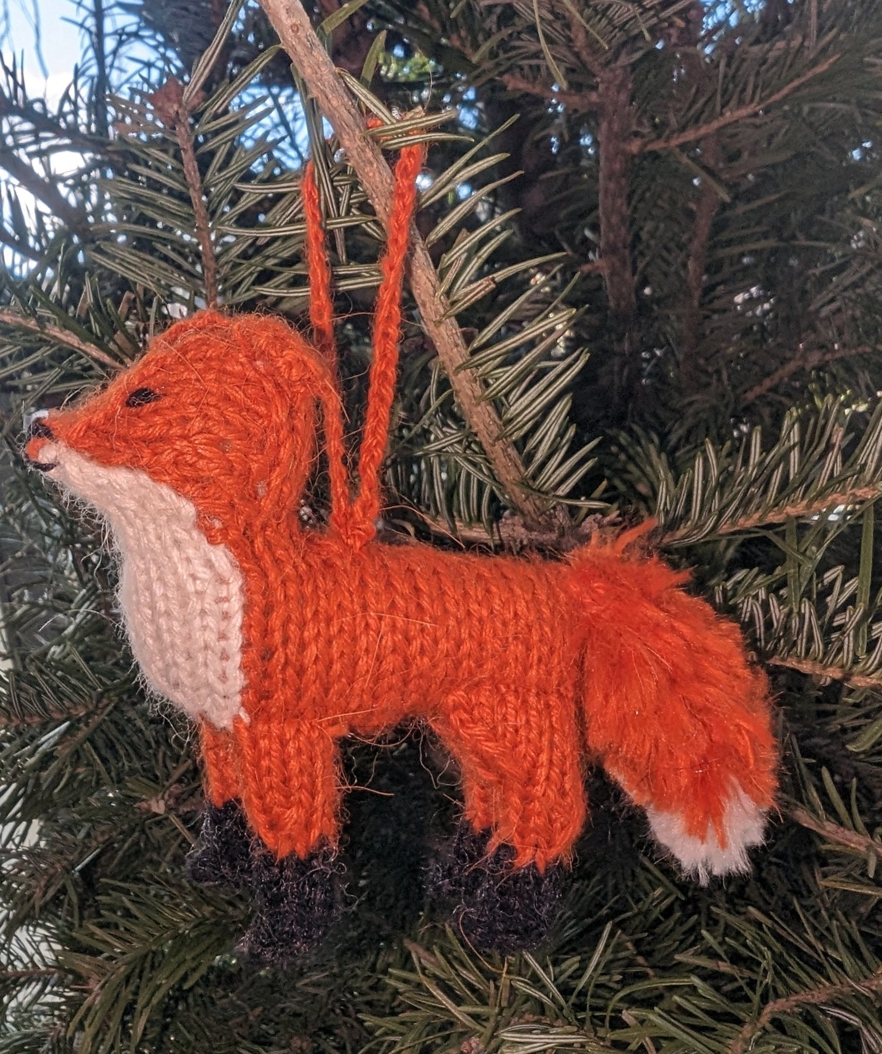 Delightful Orange Hand Knit Fox Ornament