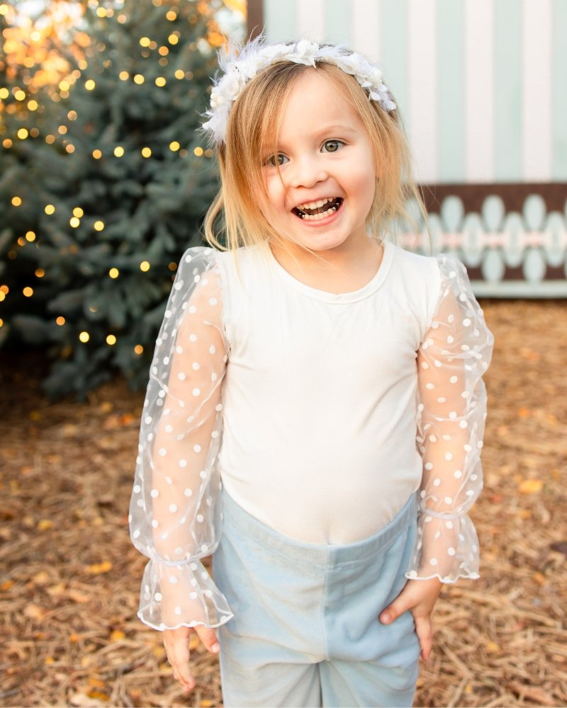 Destinee Sheer Dot Sleeve Top & Leotard - White