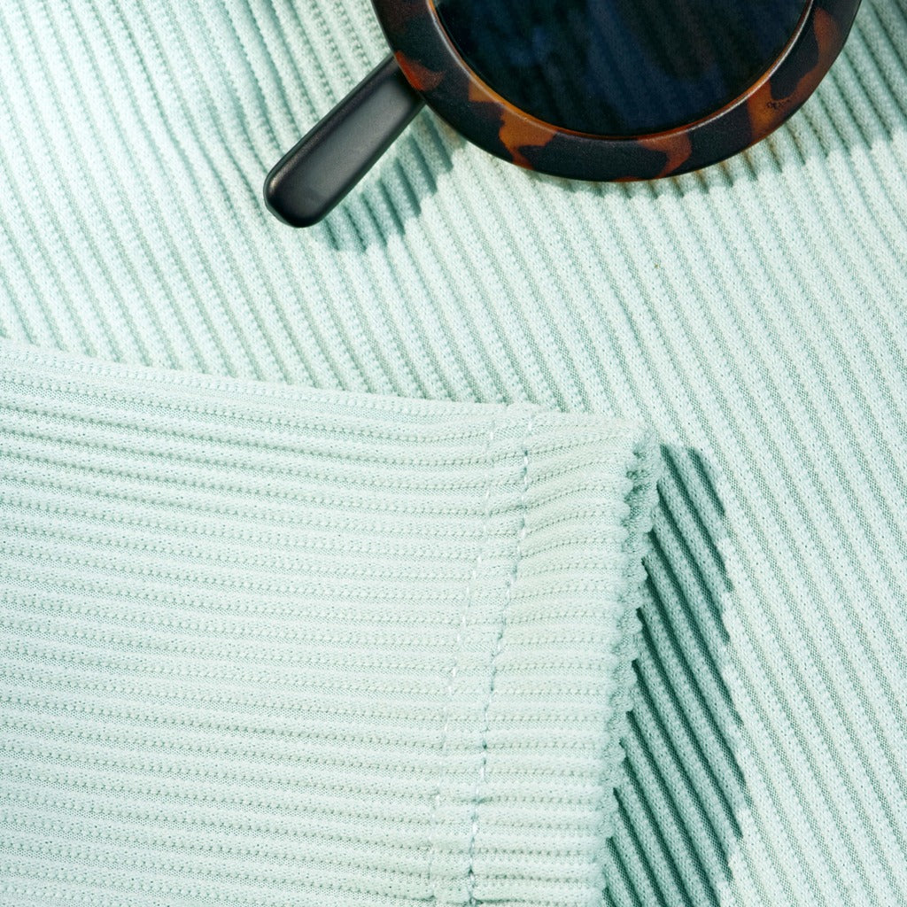 Ribbed Long-sleeve Rash Guard Swimsuit With Shorts · Mint Color