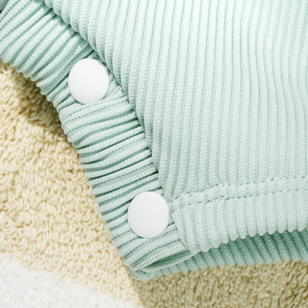 Ribbed Long-sleeve Rash Guard Swimsuit With Shorts · Mint Color