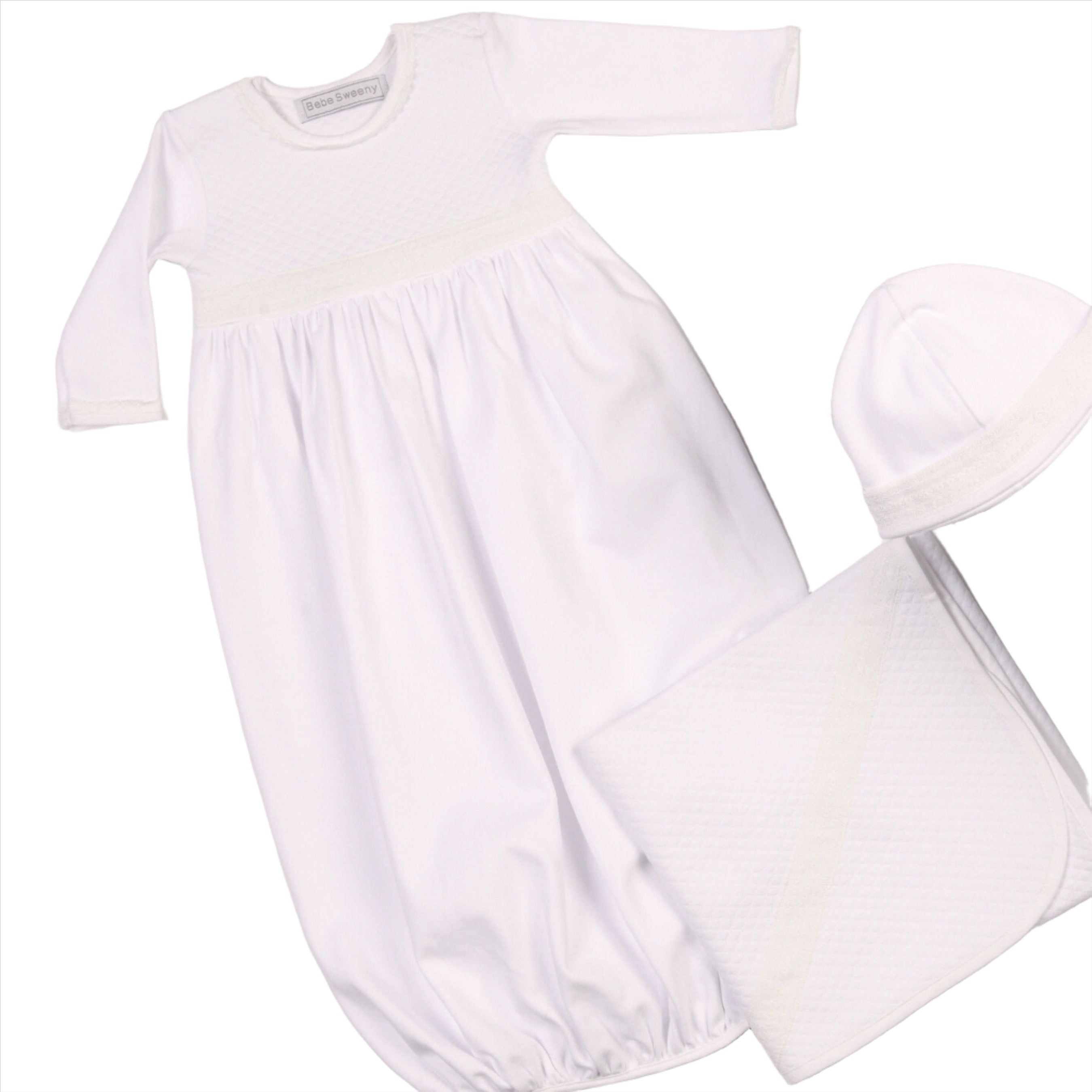 Boys White Quilted Cotton Gown