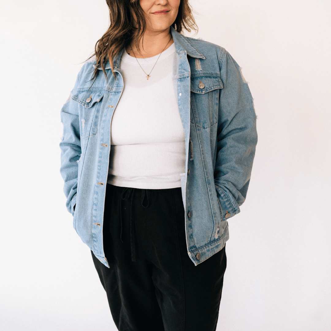 Distressed Denim Jean Jacket - Women