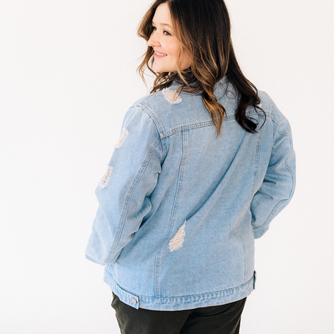 Distressed Denim Jean Jacket - Women