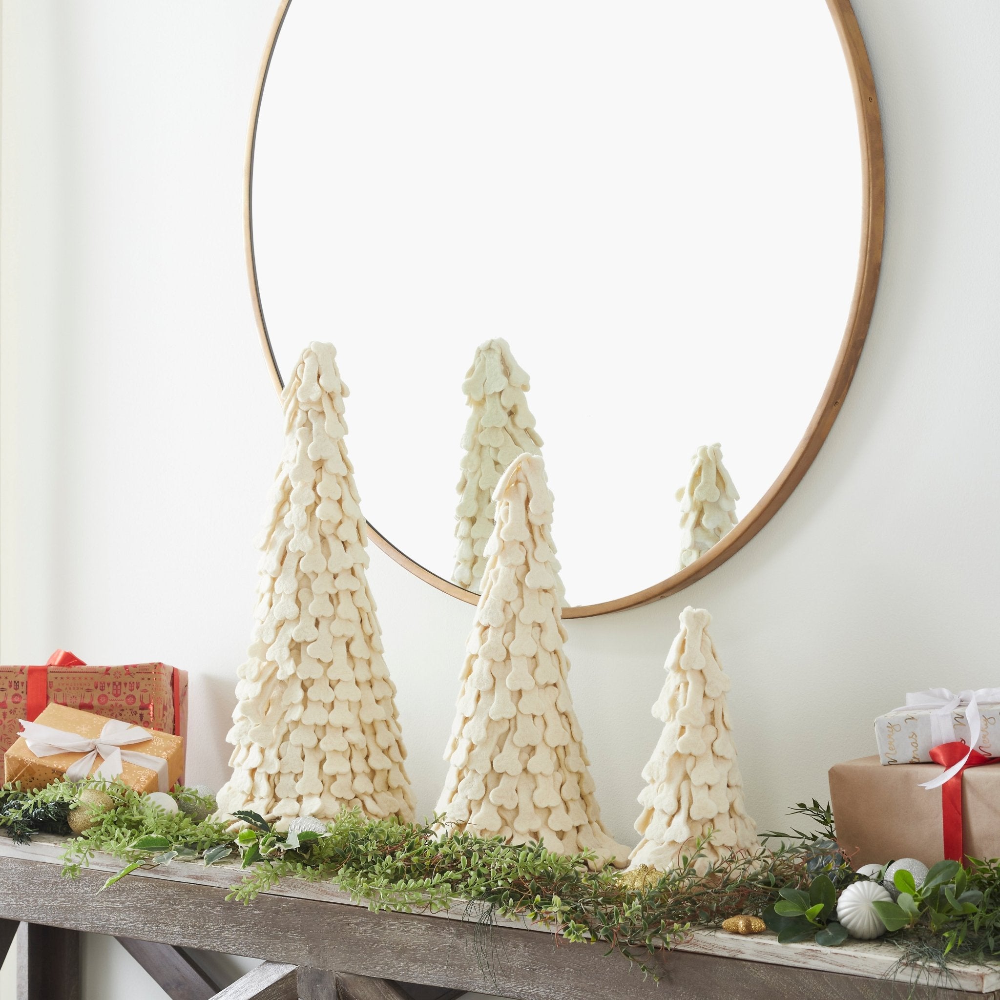 Dog Bone Trees- 3 Piece Set- Handmade Of Hand Felted Wool