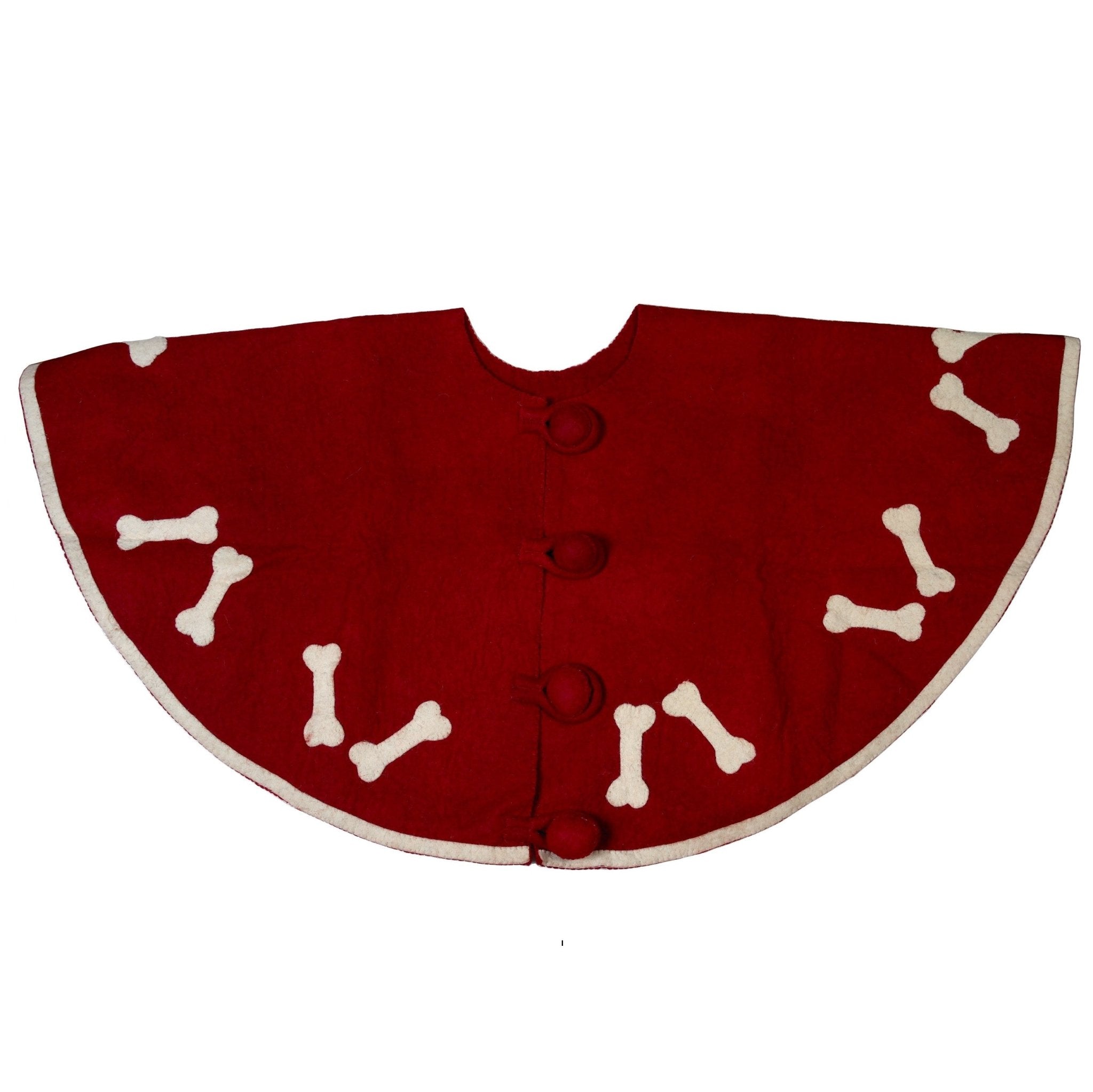 Dog Bones On Red Christmas Tree Skirt In Hand Felted Wool - 60"