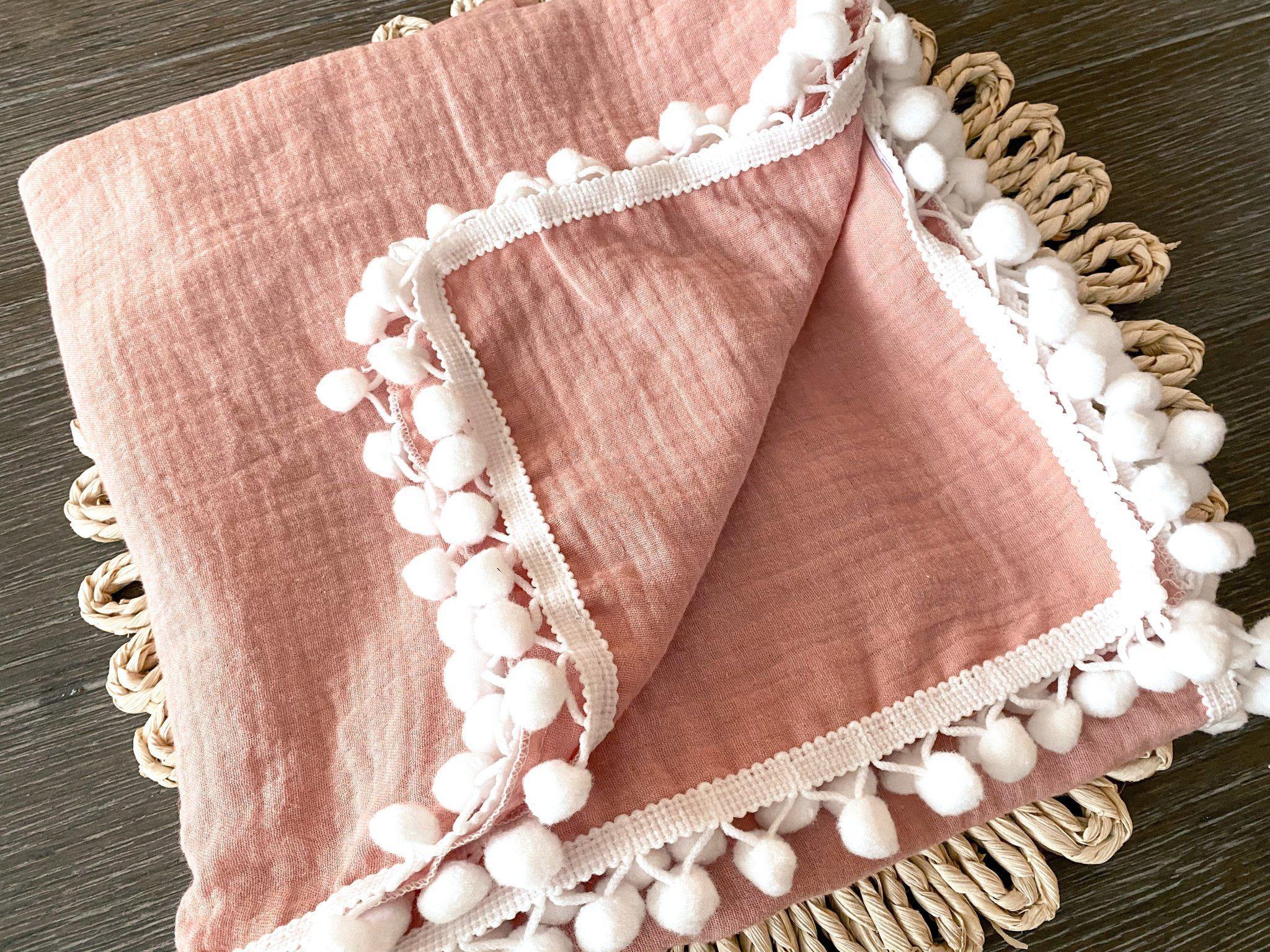 Pom Swaddle Blanket - Dusty Pink