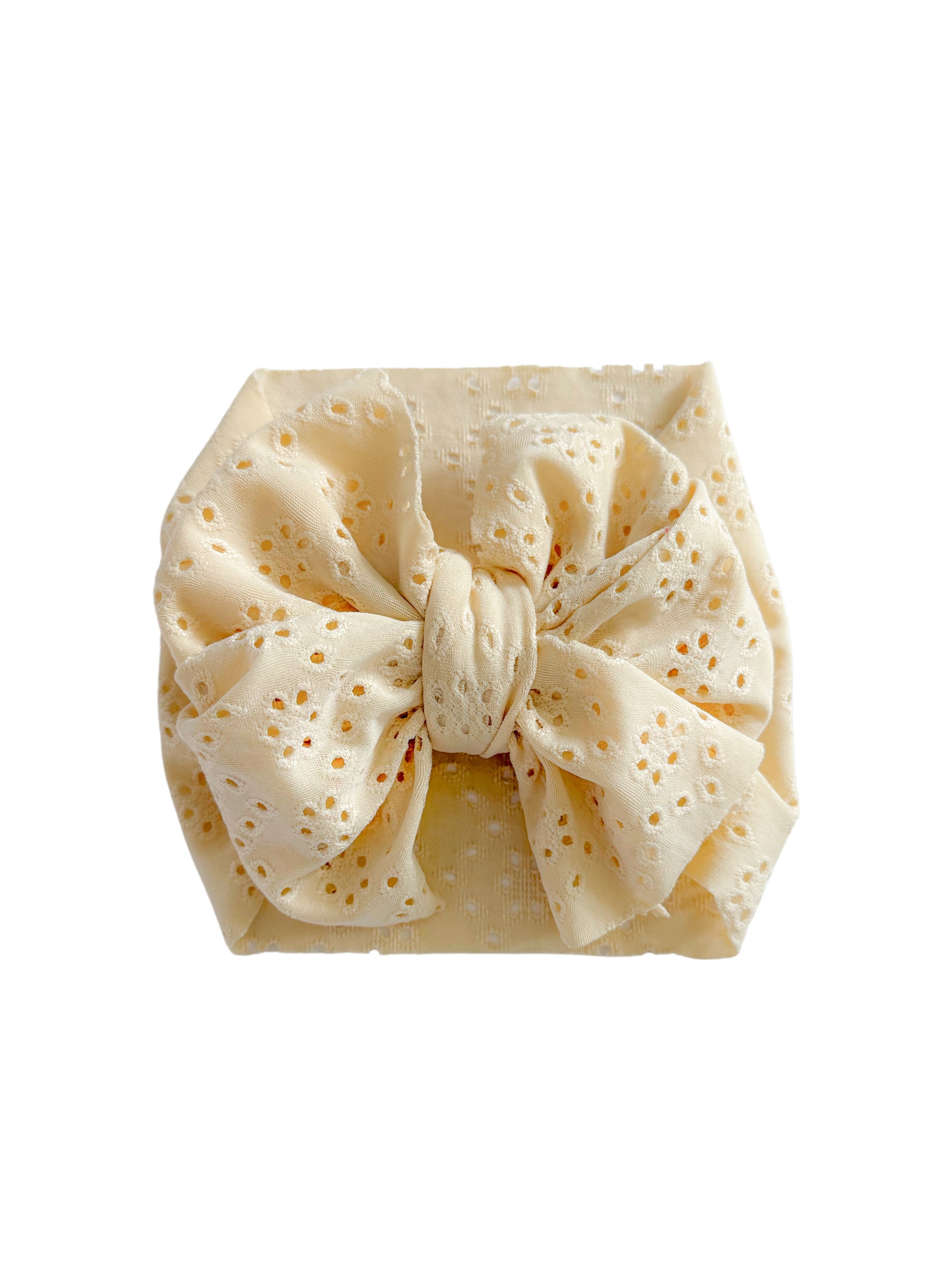Eyelet Headwrap Bow- Cream
