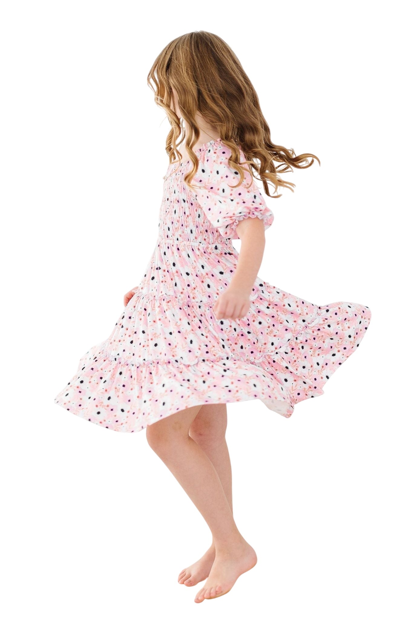 Sale Whimsical Wildflowers Smocked Ruffle Dress