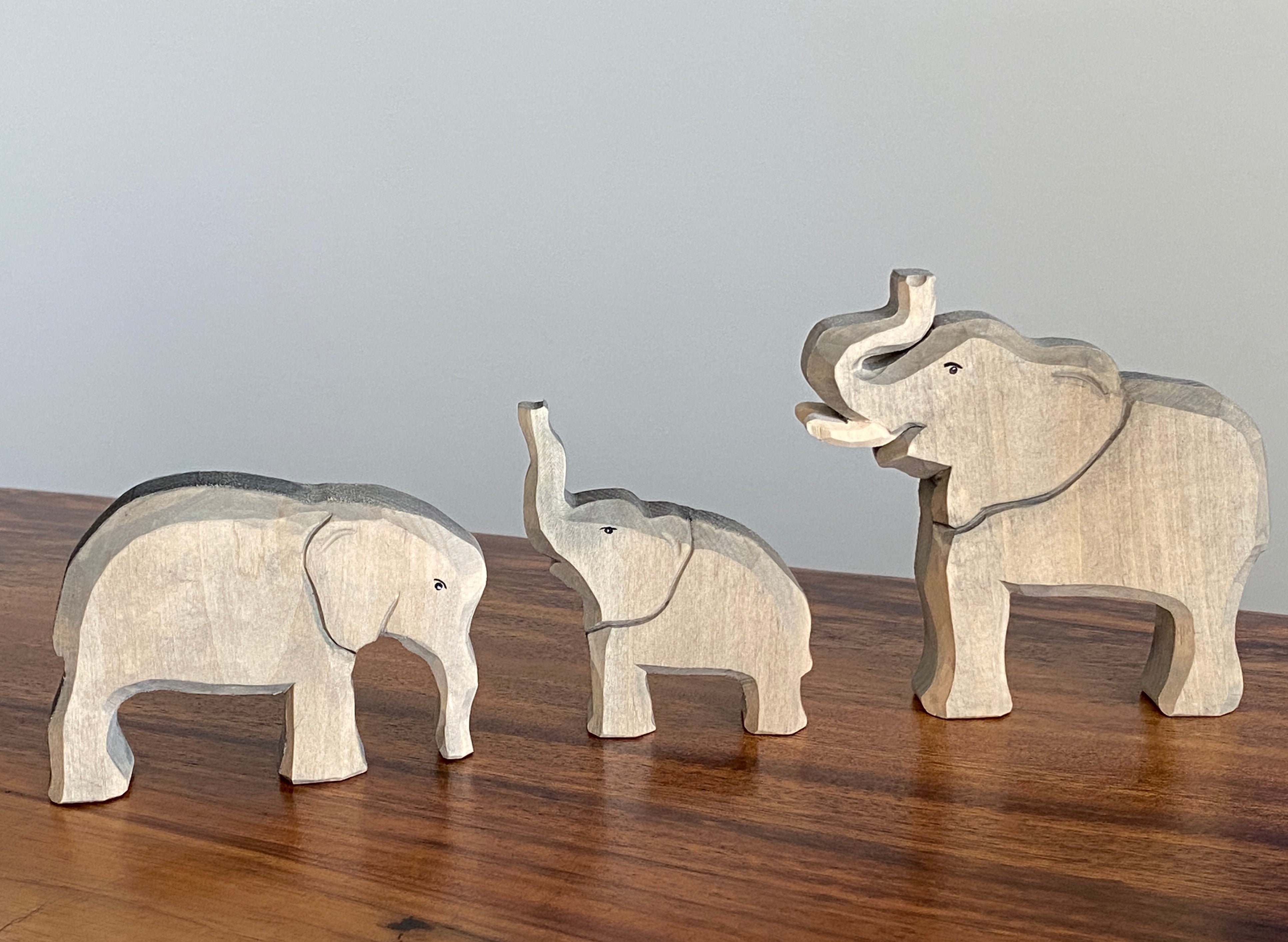 Hand Carved Wooden Elephants Set Of 3