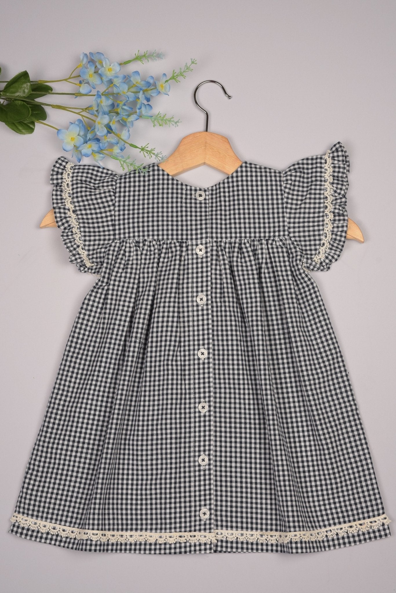 Embroidered Yoke Eith Ruffle Sleeves Dress