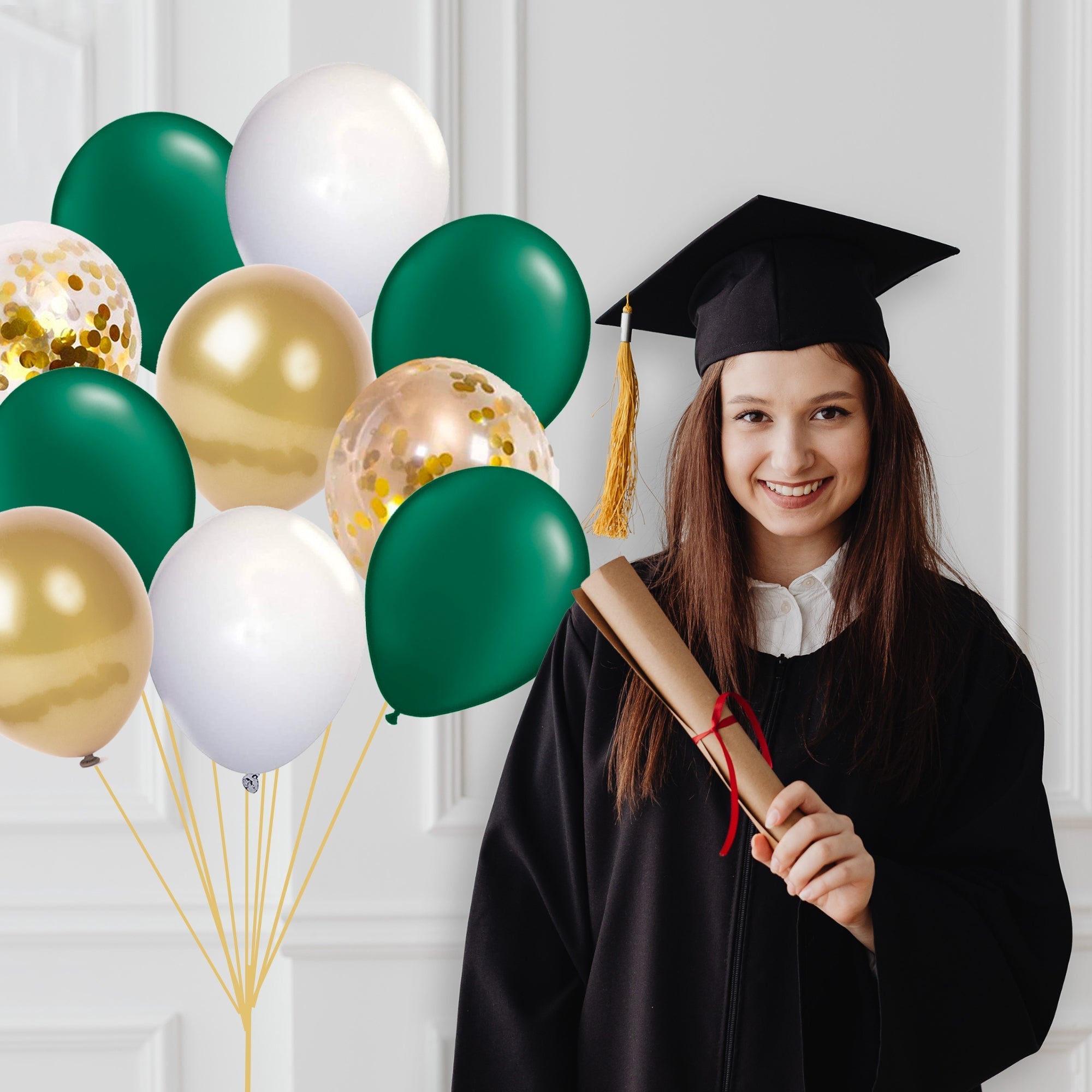 Green And Gold Graduation 2025 Balloon Bouquet