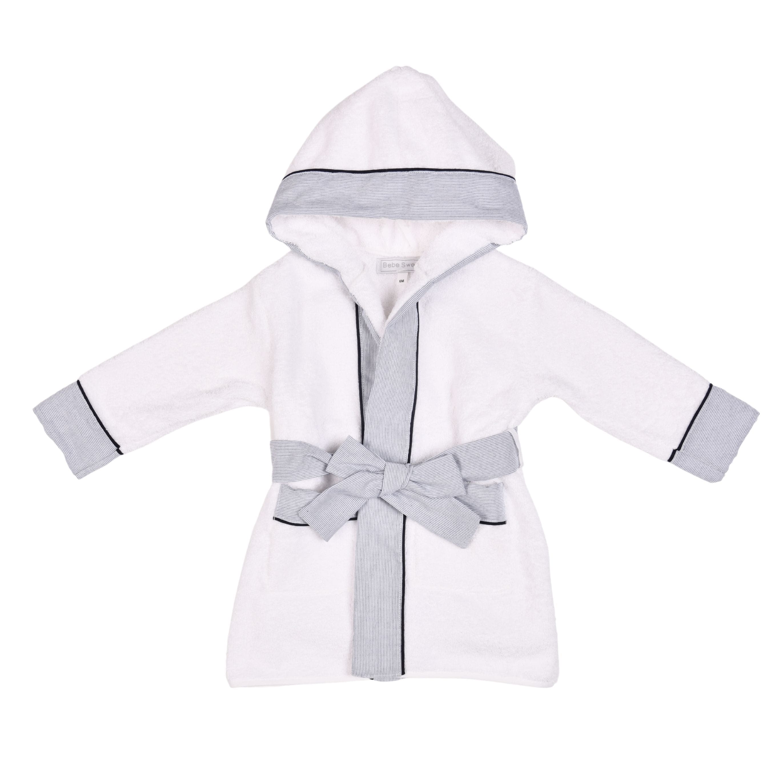 Eny | Boys White Personalised Bathrobe With Blue Stripes