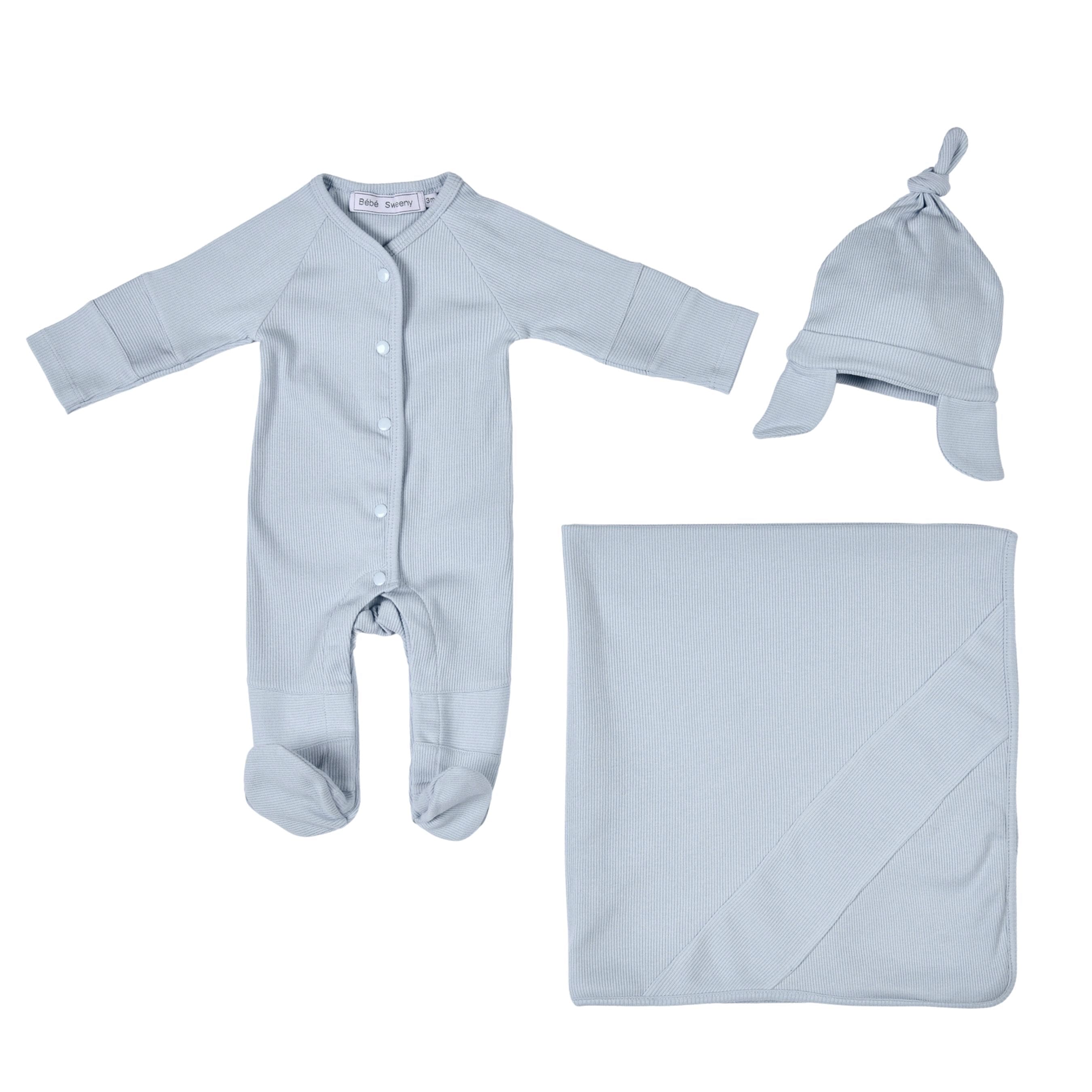 Evan | Baby Boys Blue Ribbed Cotton Gift Set (4)