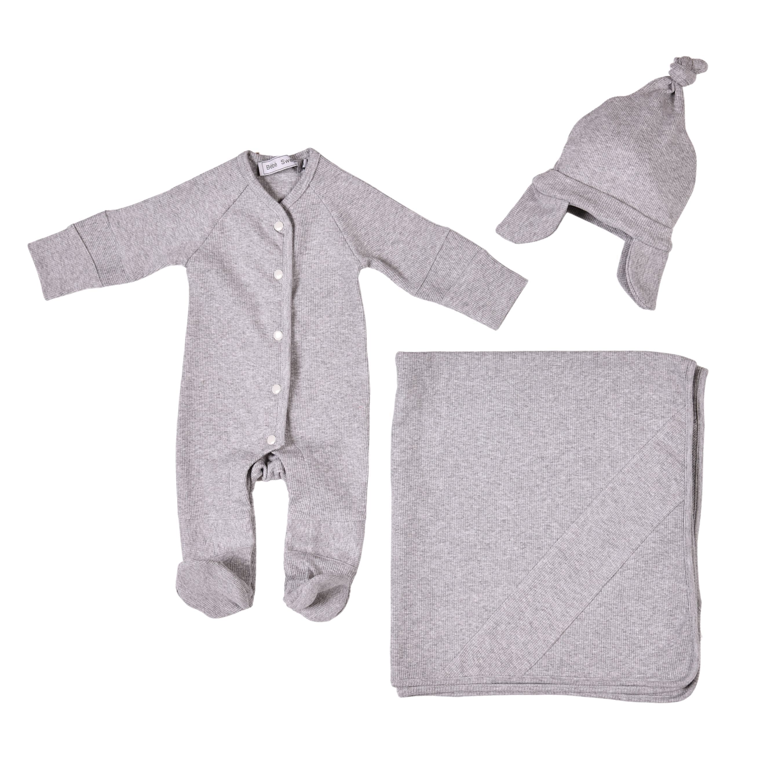 Evan | Baby Boys Grey Ribbed Cotton Gift Set (4)