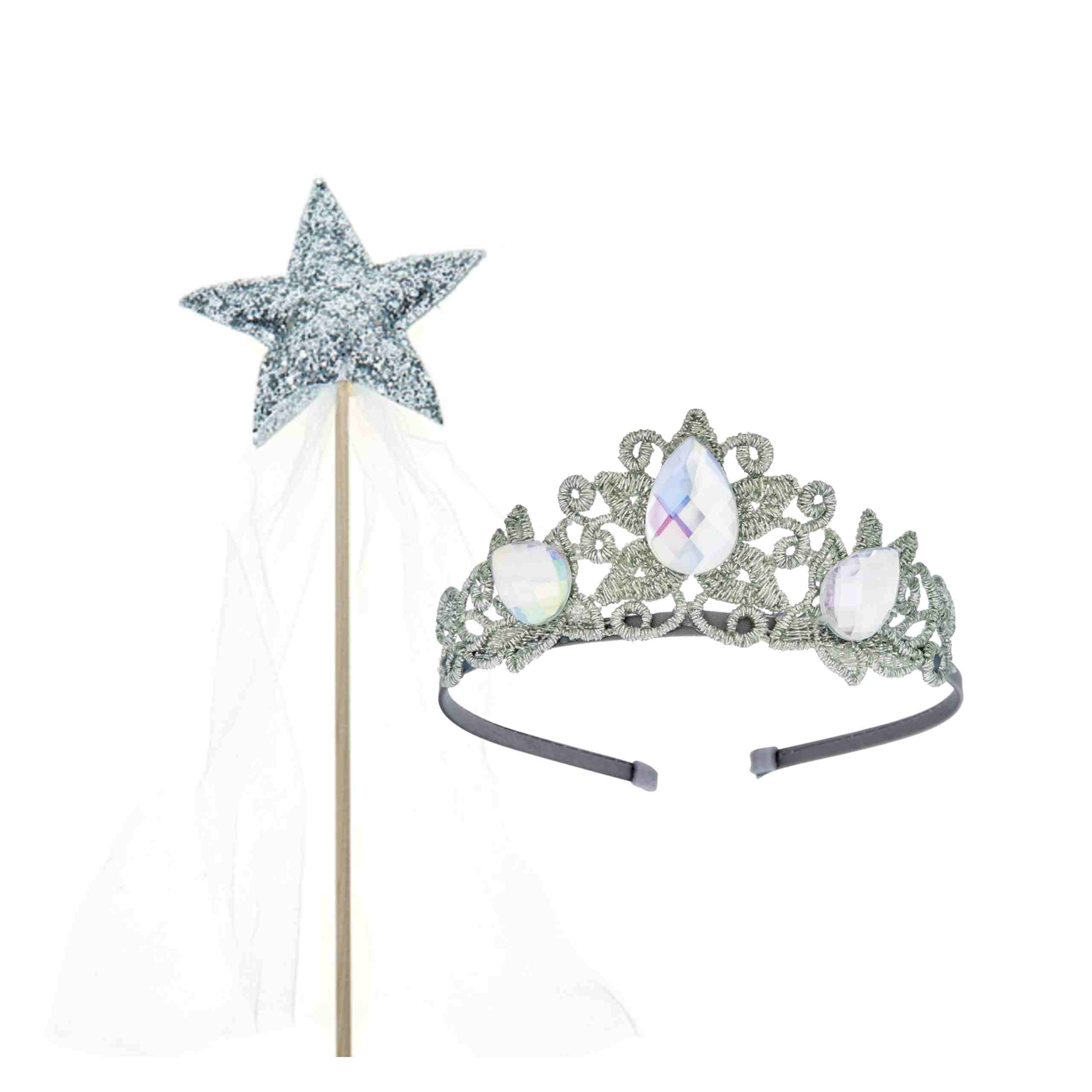 Raven Princess Crown & Wand Set, Silver & Ivory