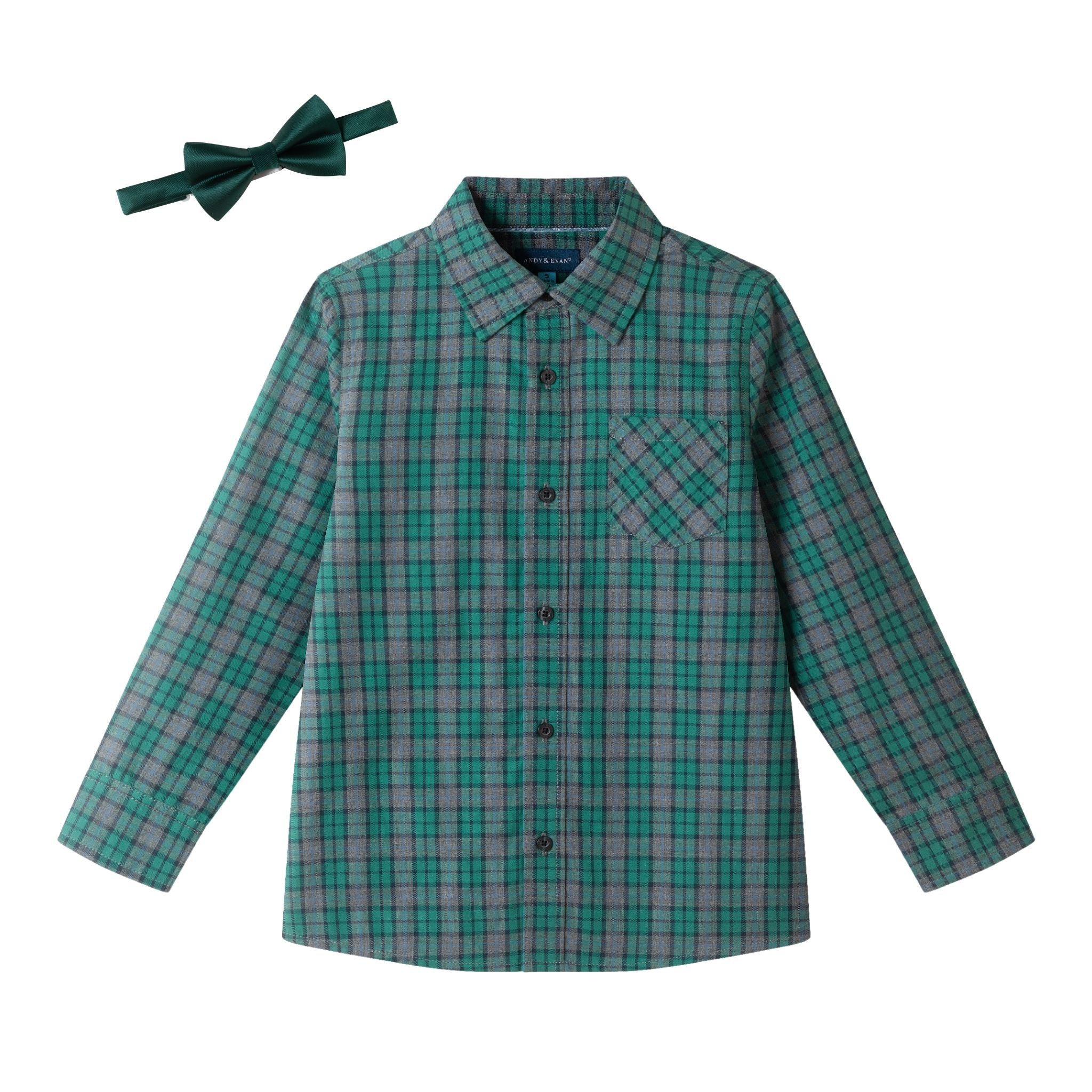 Kids Plaid Buttondown & Bowtie Set | Green Plaid