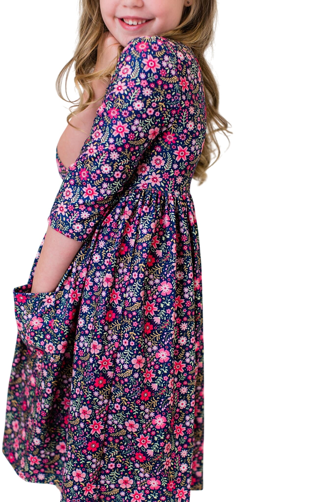 Flower Farm 3/4 Sleeve Pocket Twirl Dress