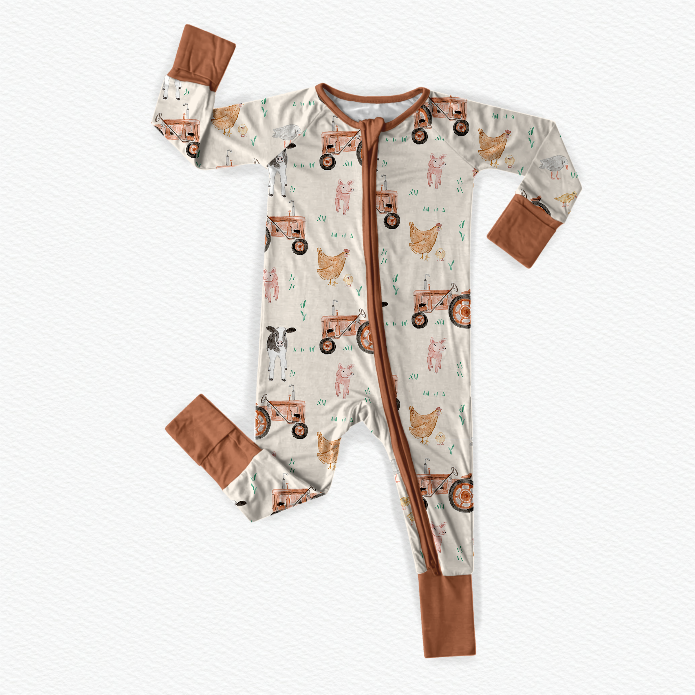 Farm Animal Bamboo Zipper Romper