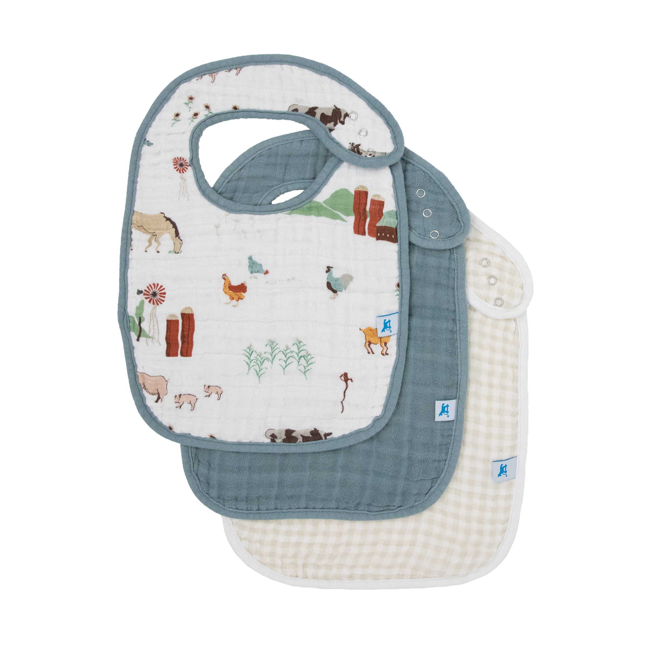 Cotton Muslin Classic Bib 3 Pack - Farmyard