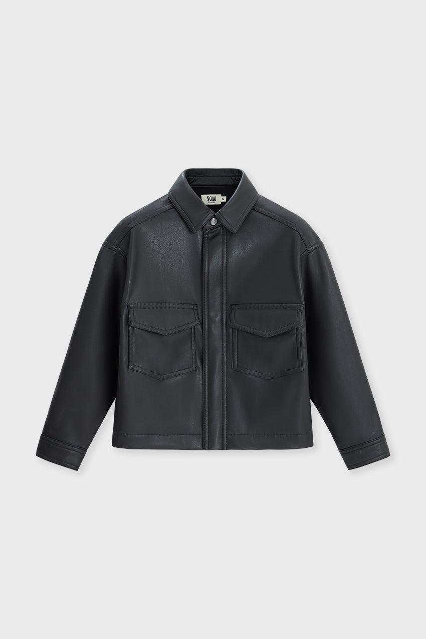 Faux Leather Boxy Shirt