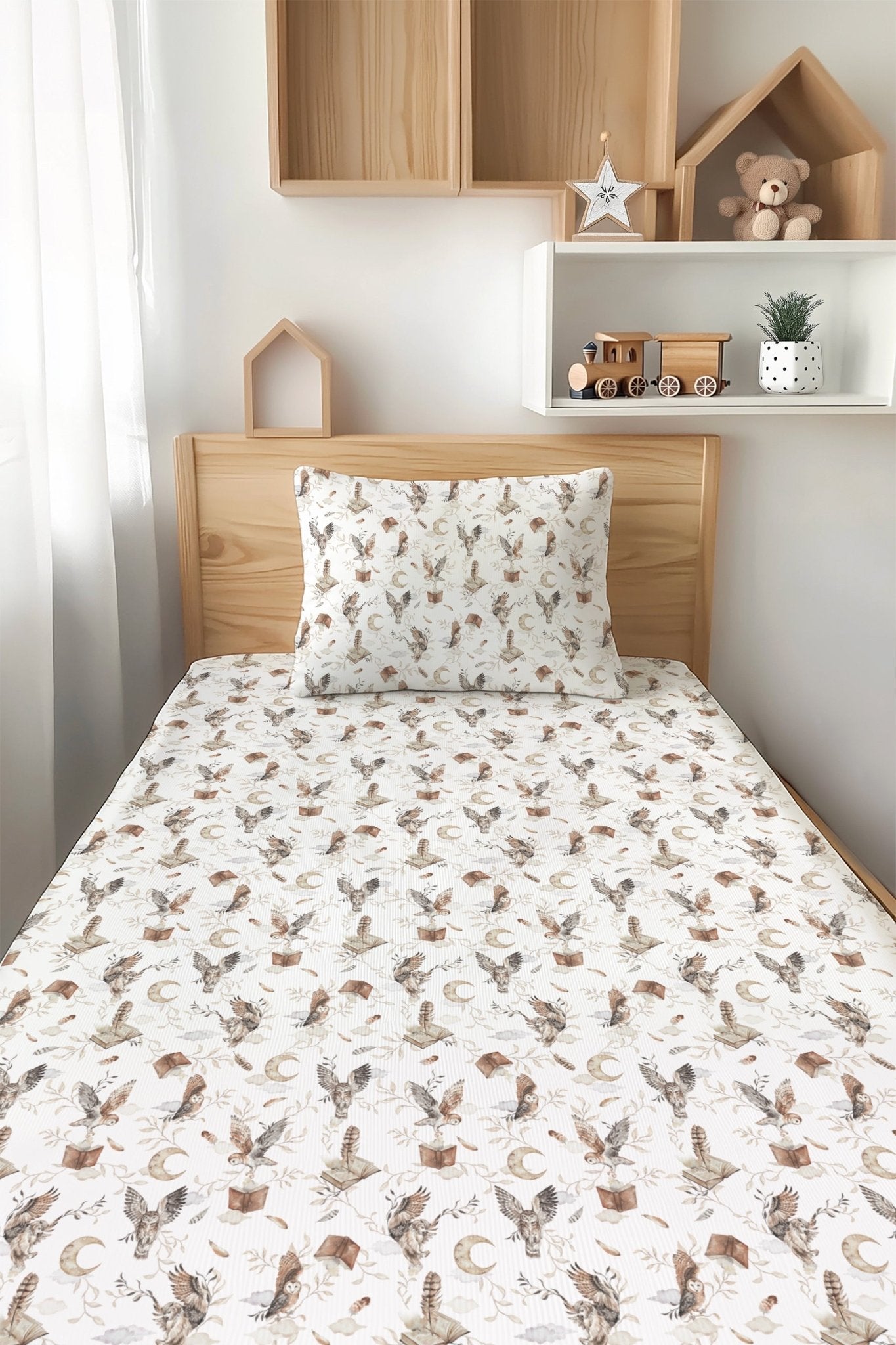 Feathers And Fables(owl)tencel™ Modal Twin Fitted Sheet And Pillowcase Set