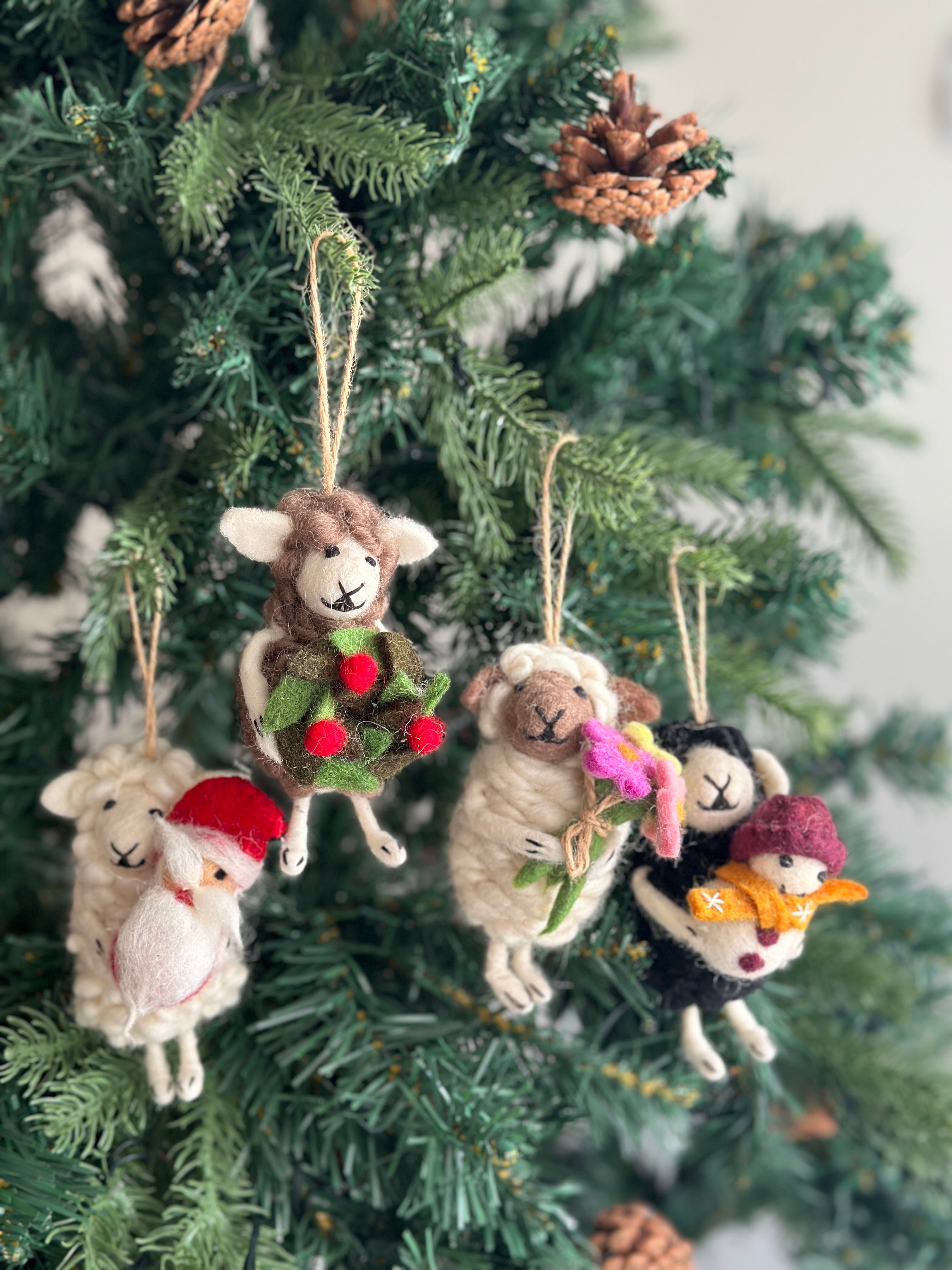 Felt Christmas Ornament Set Of 4 - Sheep Ornaments