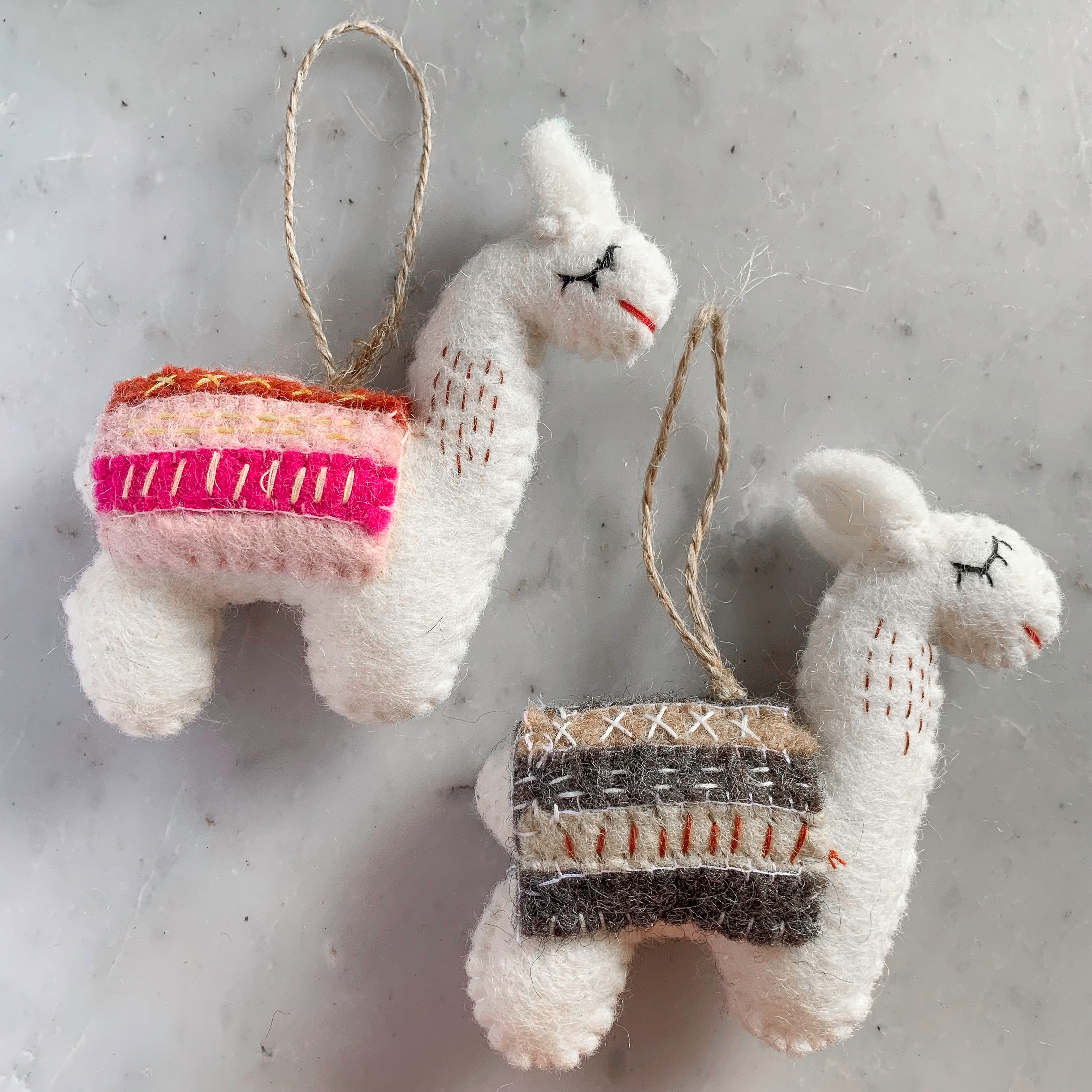 Felt Christmas Ornaments Set Of 2 - Llamas