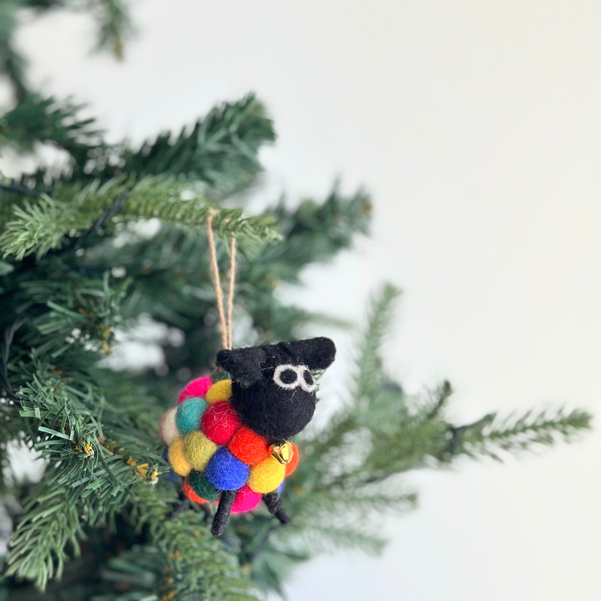 Felt Christmas Ornaments Set Of 2 - Mini Pompom Sheep