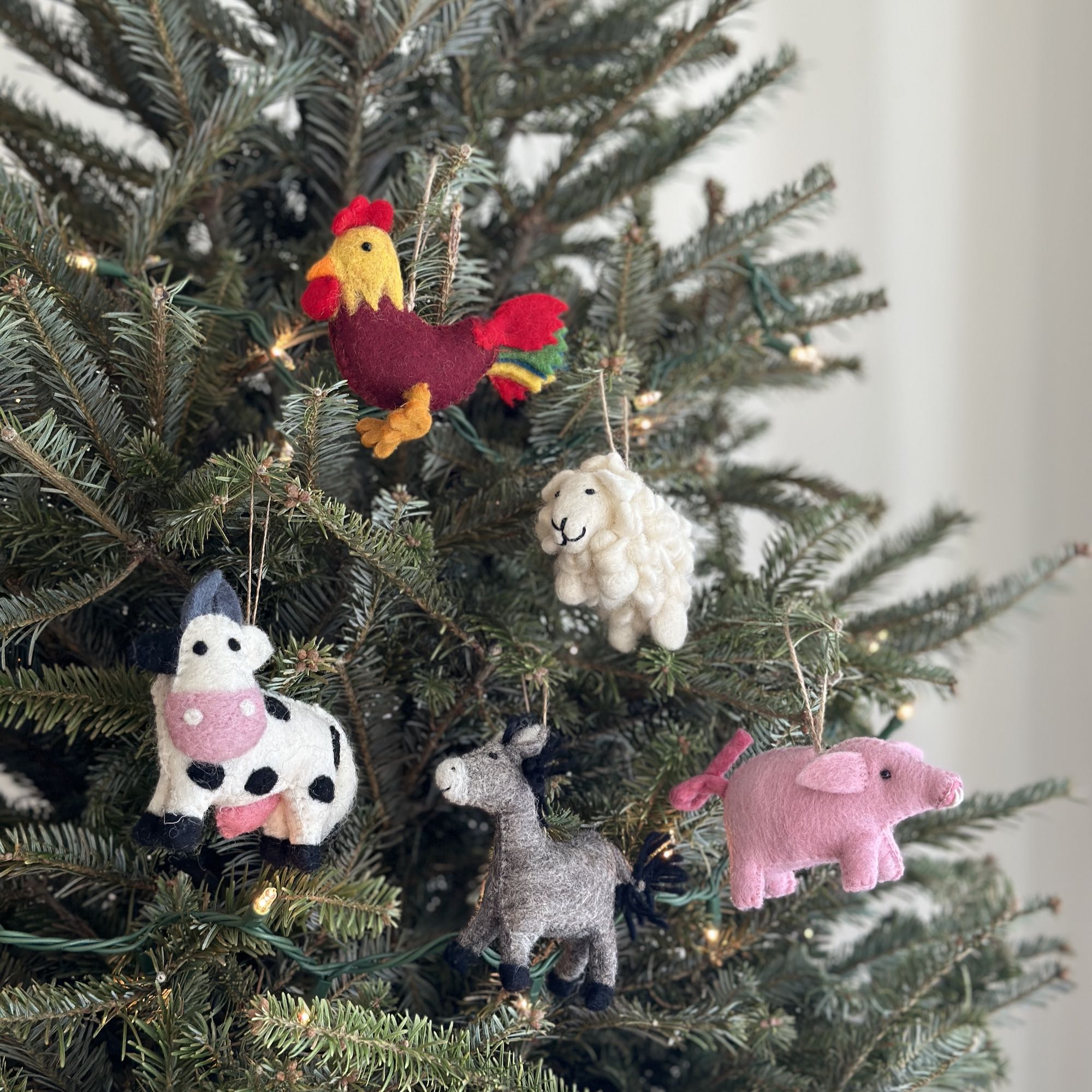 Felt Christmas Ornaments Set Of 5 - Farmland Animals