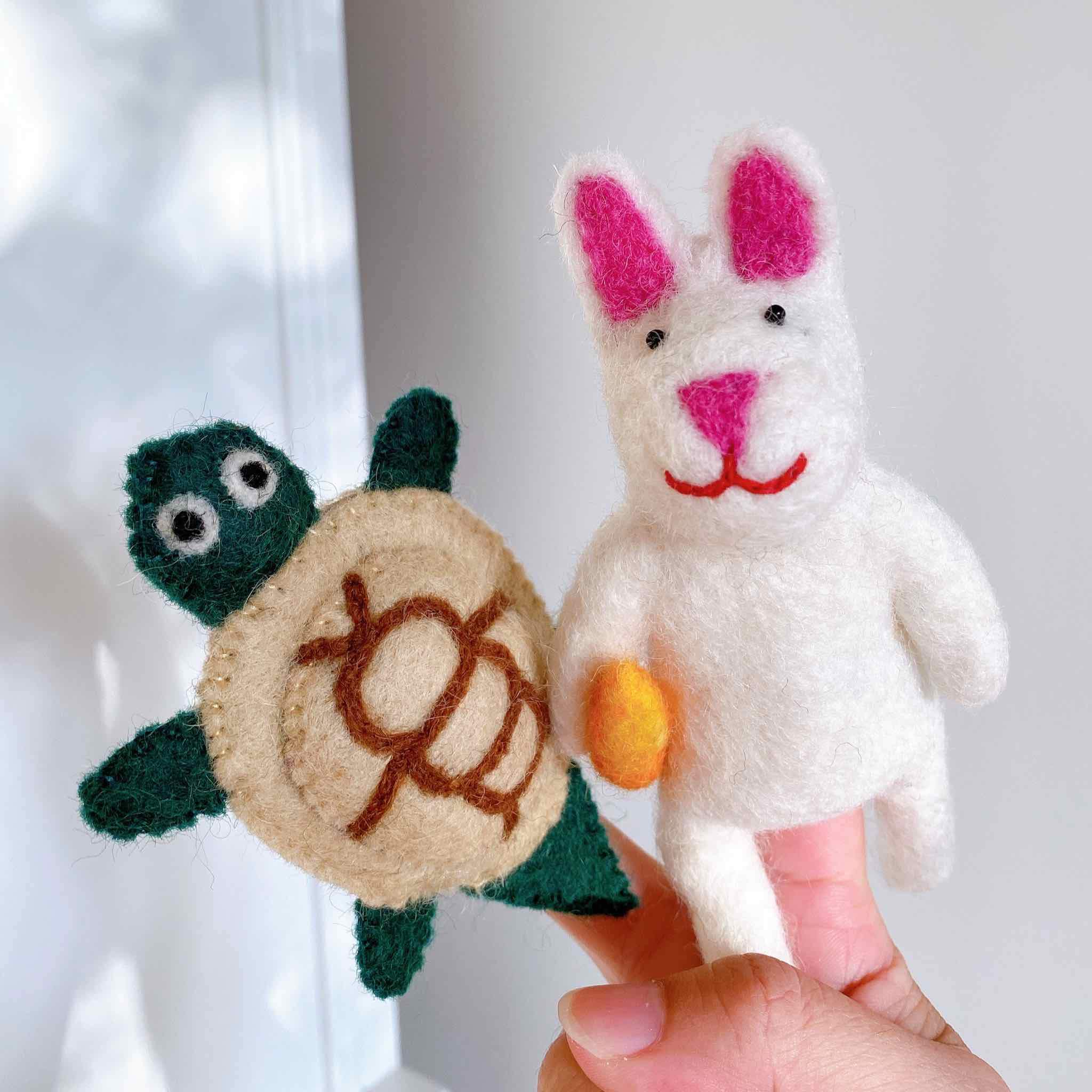 Felt Finger Puppets Set Of 2 - The Tale Of The Turtle And The Rabbit