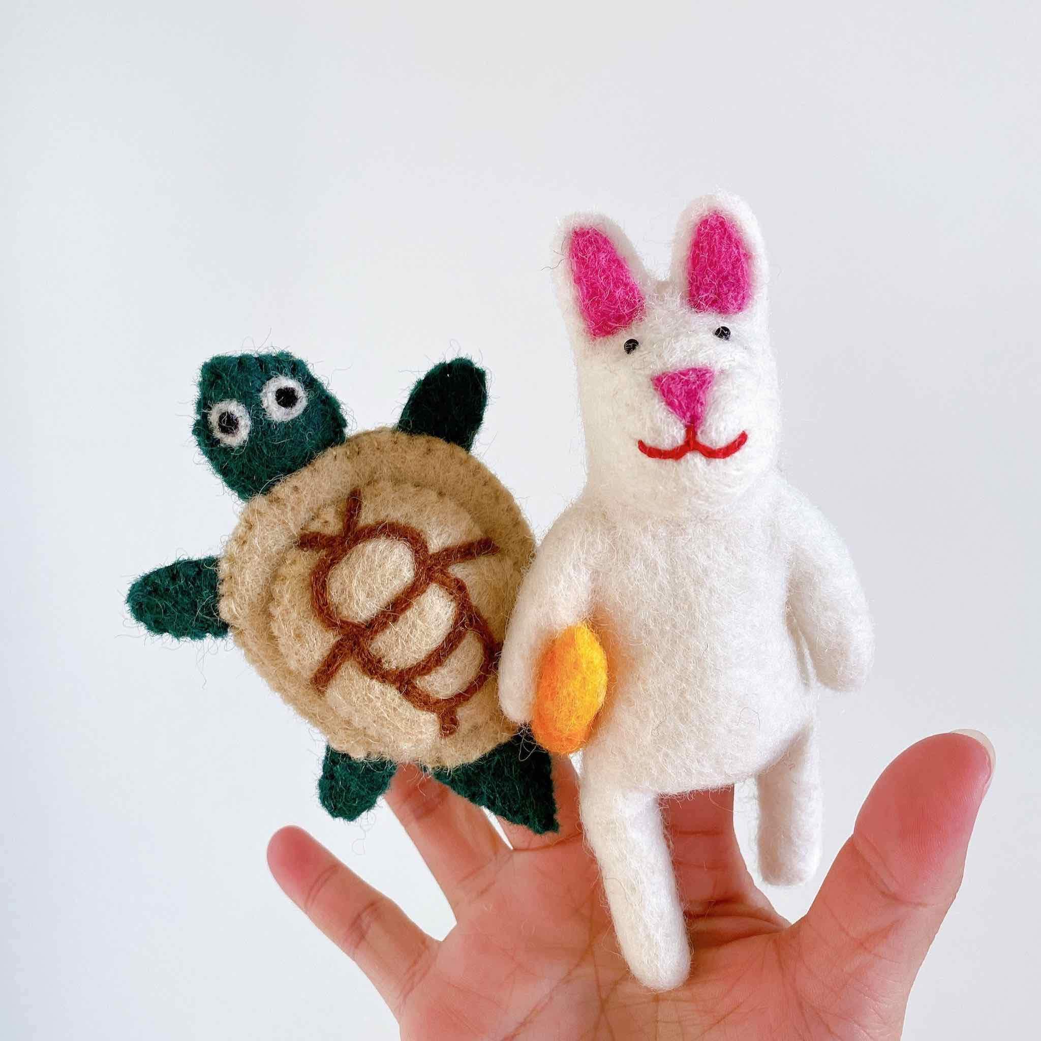 Felt Finger Puppets Set Of 2 - The Tale Of The Turtle And The Rabbit