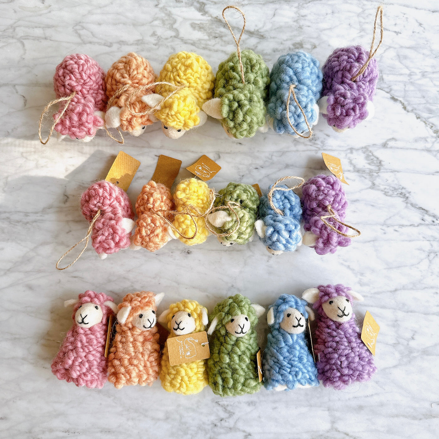Felt Fluffy Sheep Ornament Set Of 6 - Pastel Tone