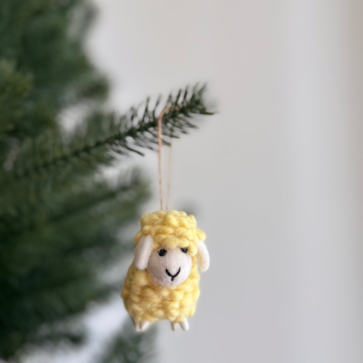 Felt Fluffy Sheep Ornament Set Of 6 - Pastel Tone