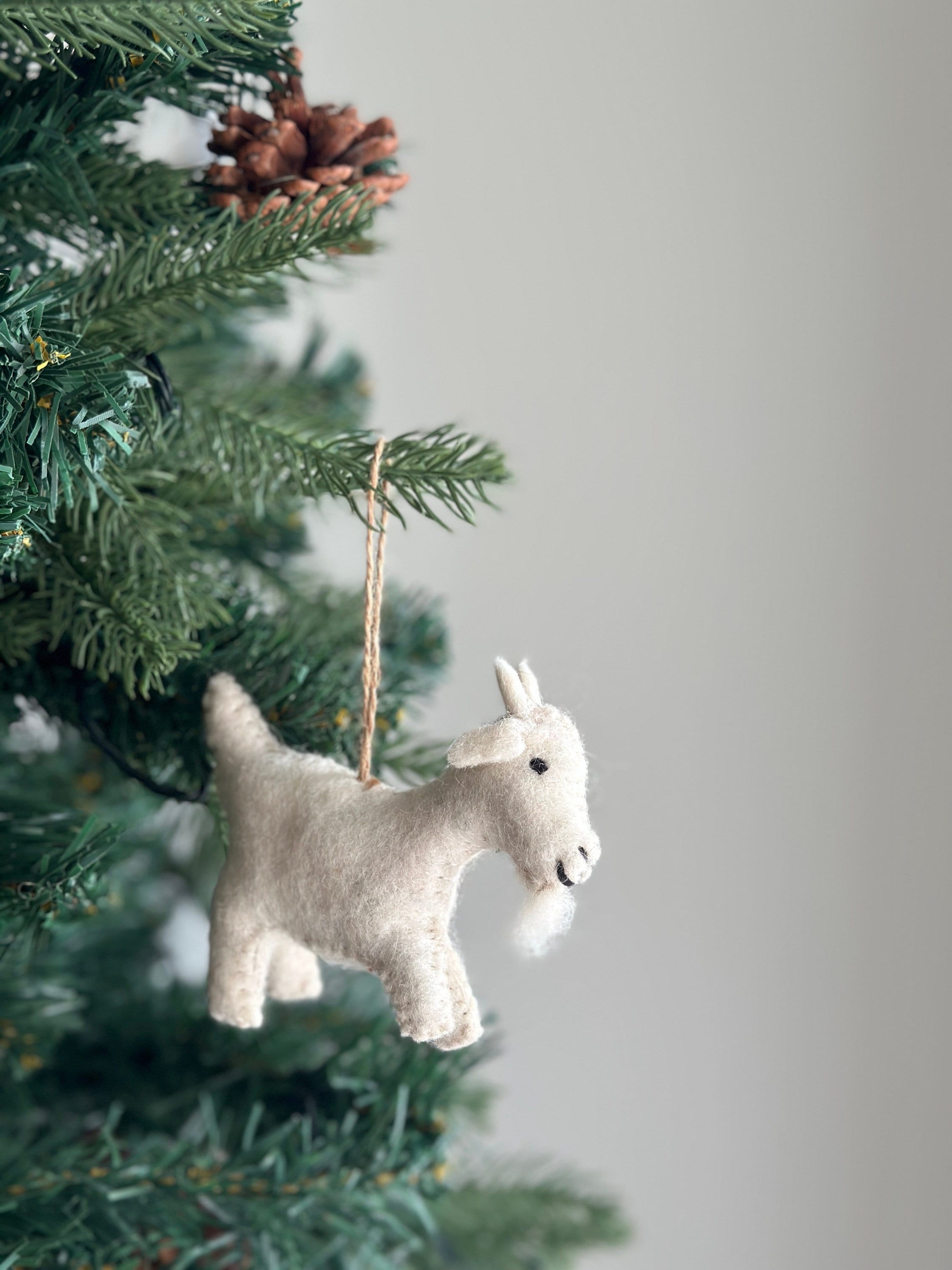 Felt Goat Ornament With Hemp String Attached