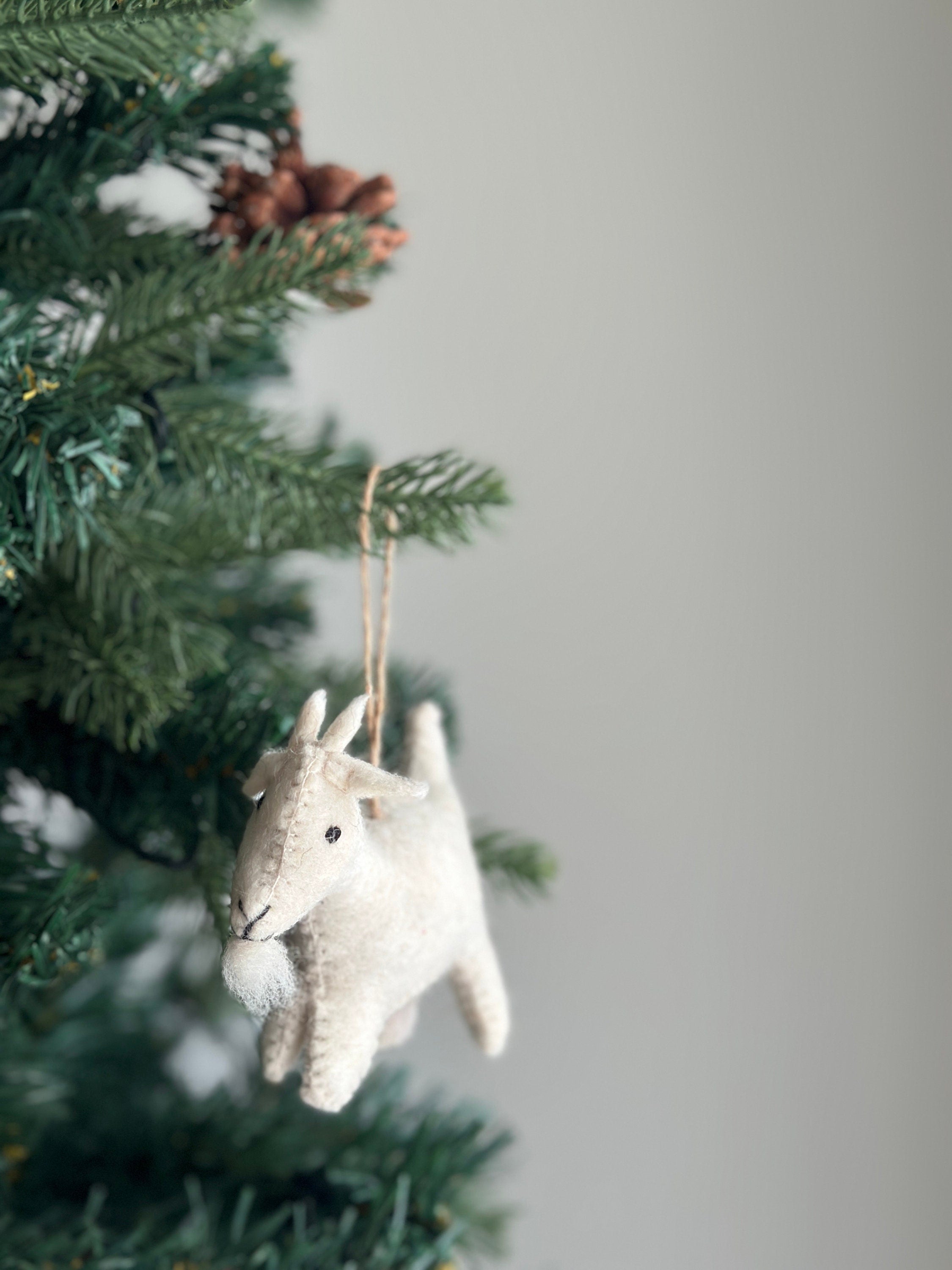 Felt Goat Ornament With Hemp String Attached