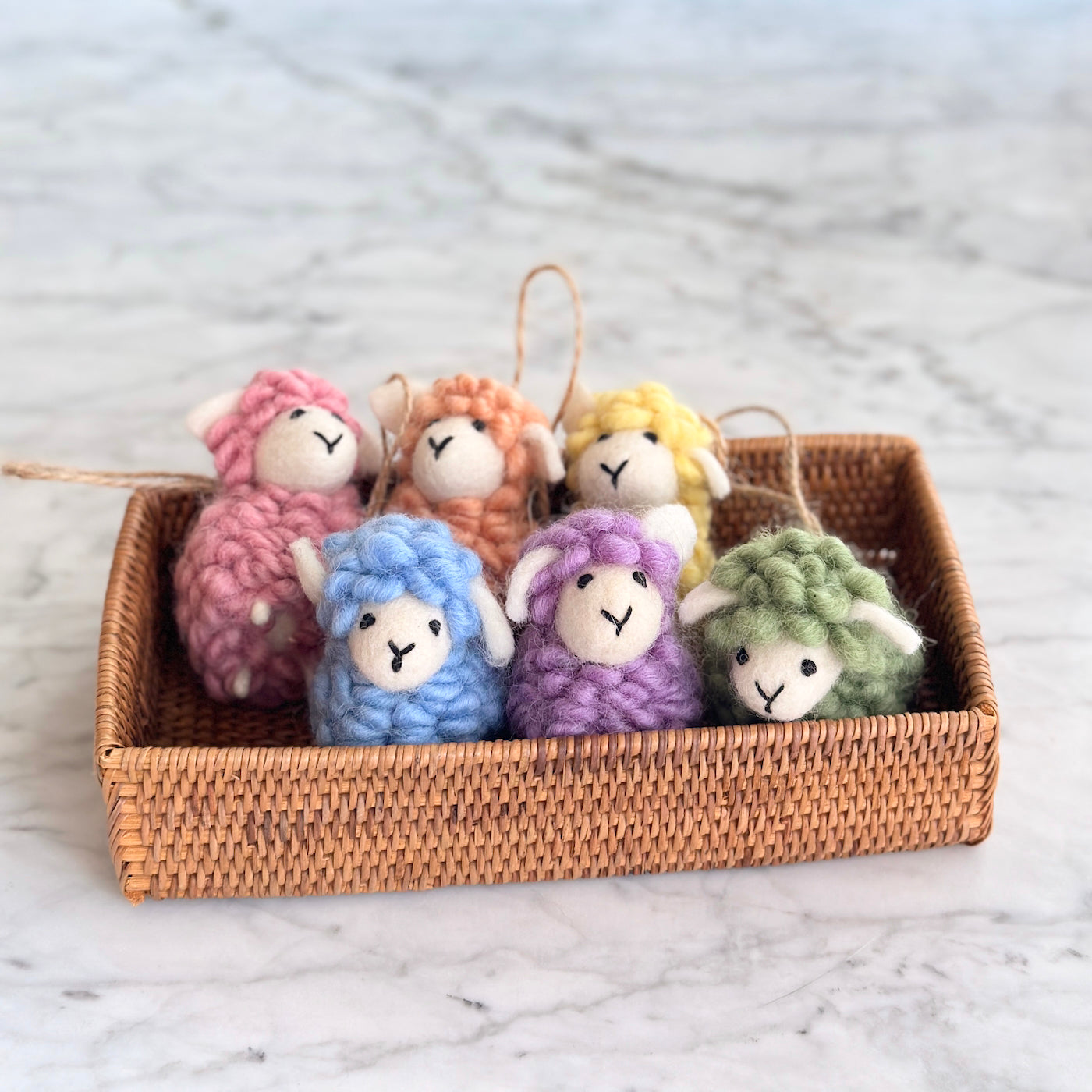 Felt Mini Fluffy Sheep Ornament Set Of 6 - Pastel Tone