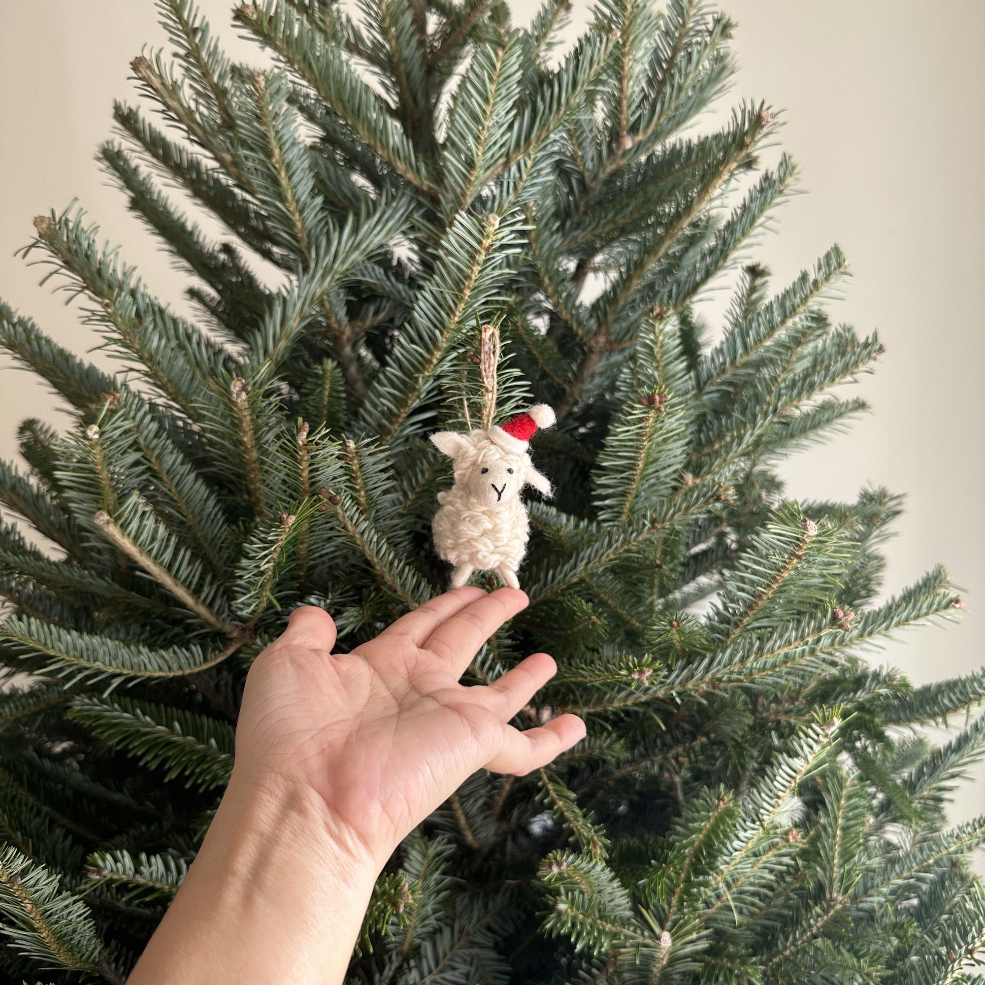 Felt Ornament - Mini Sheep With Christmas Hat