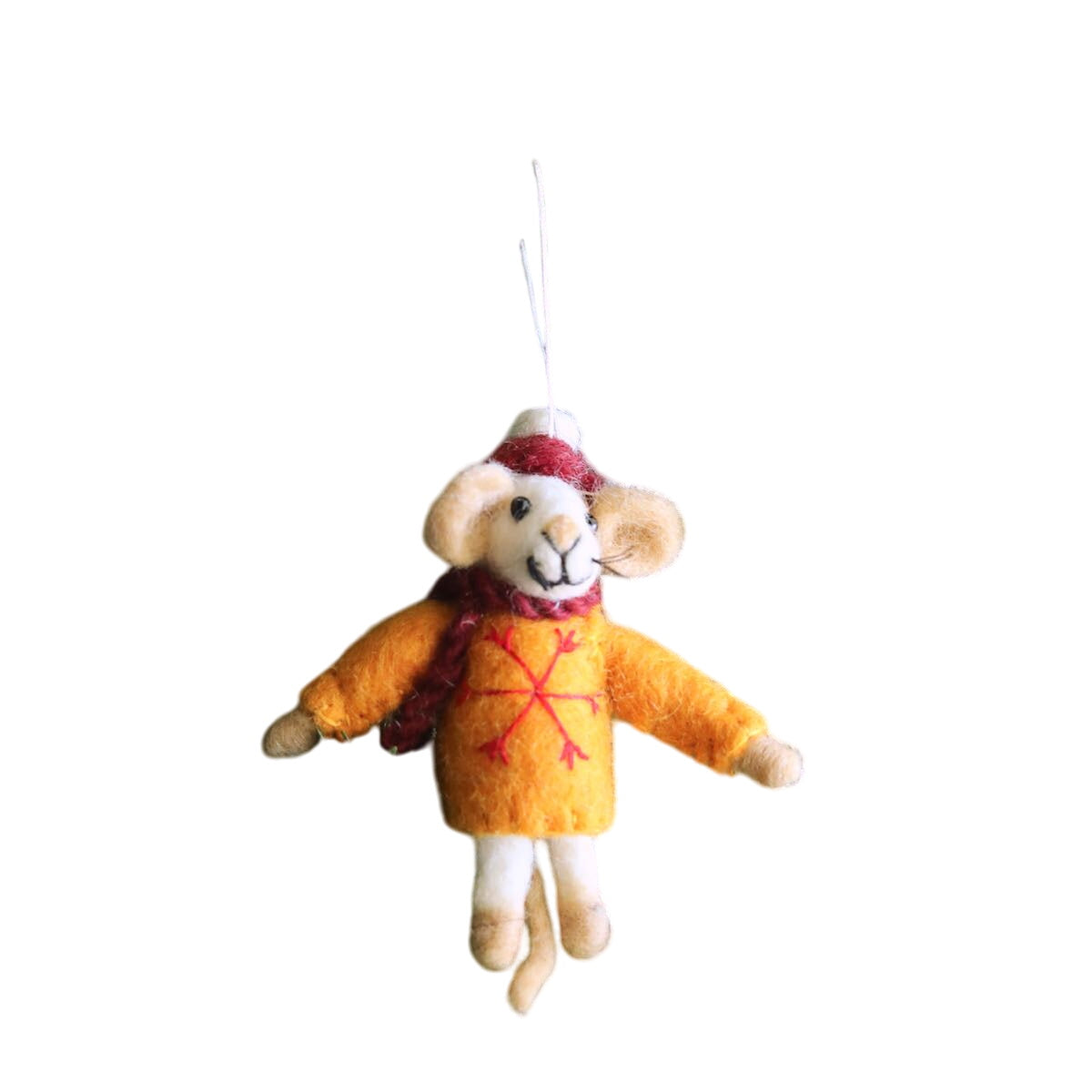 Felt Ornament - Mouse With Scarf / Yellow Sweater