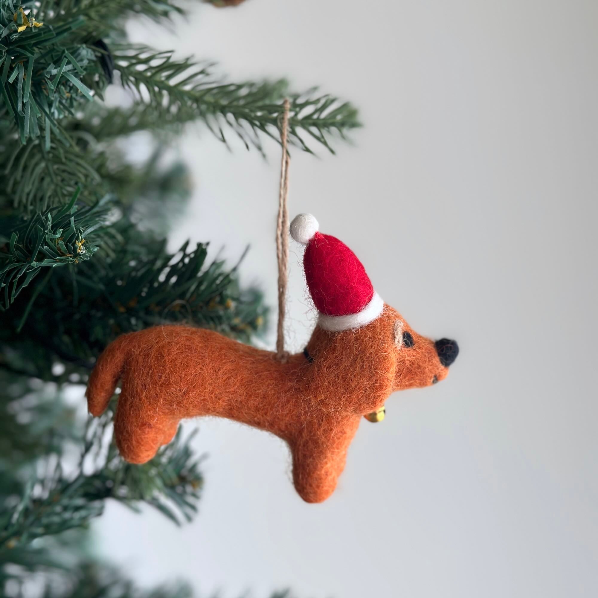 Felt Ornament - Dachshund Dog With Christmas Hat