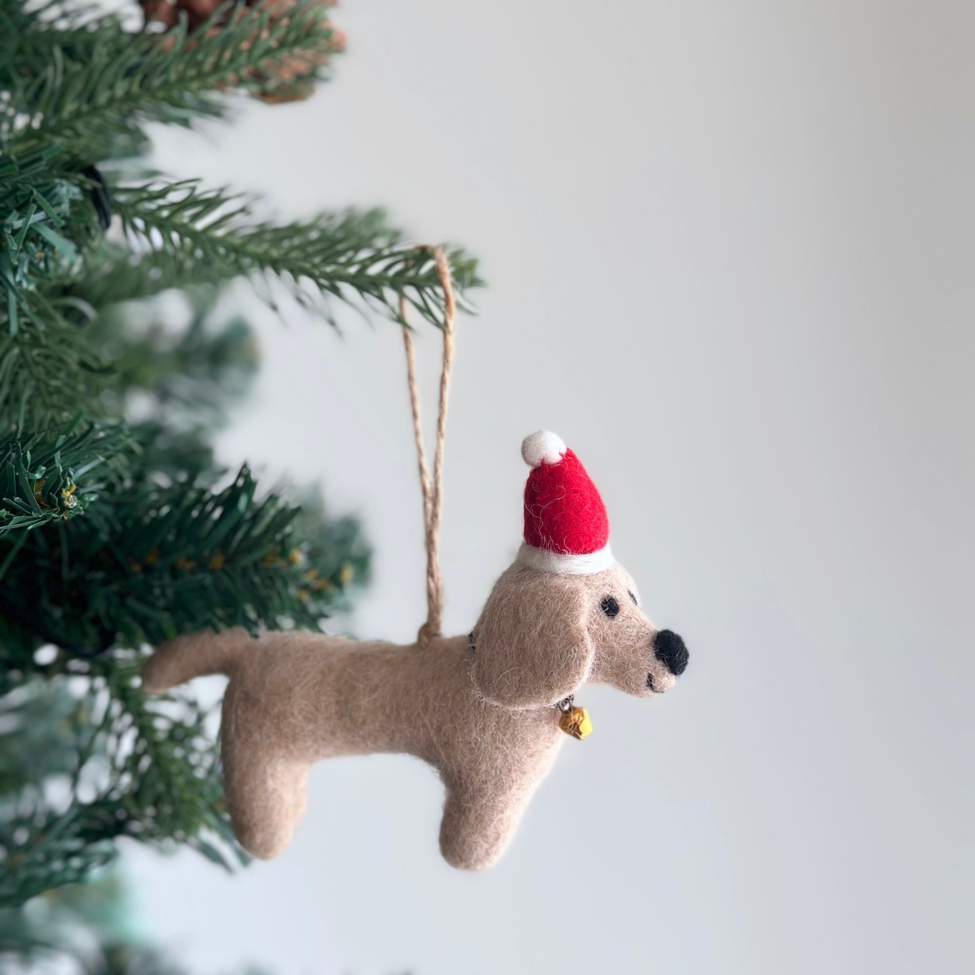 Felt Ornament - Dachshund Dog With Christmas Hat