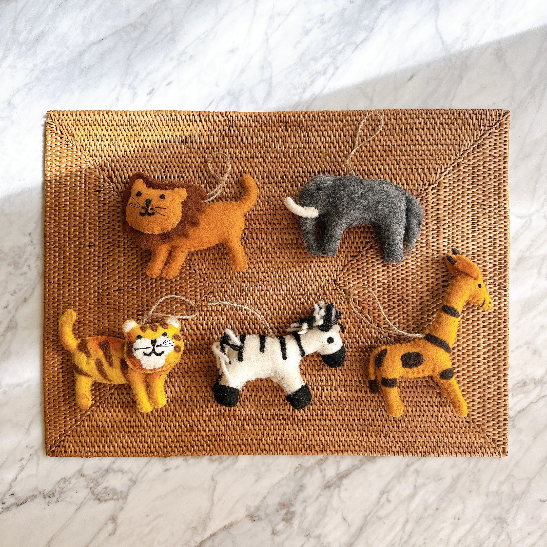 Felt Safari Animal Ornament Set Of 5