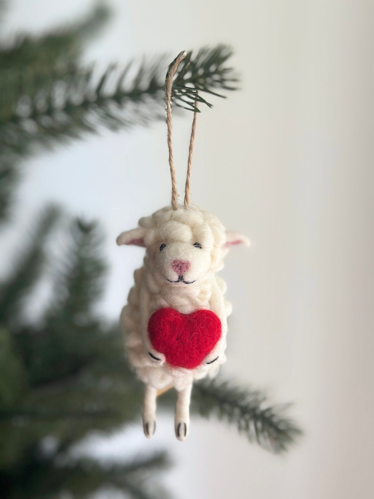 Felt Sheep Holding Heart Ornament
