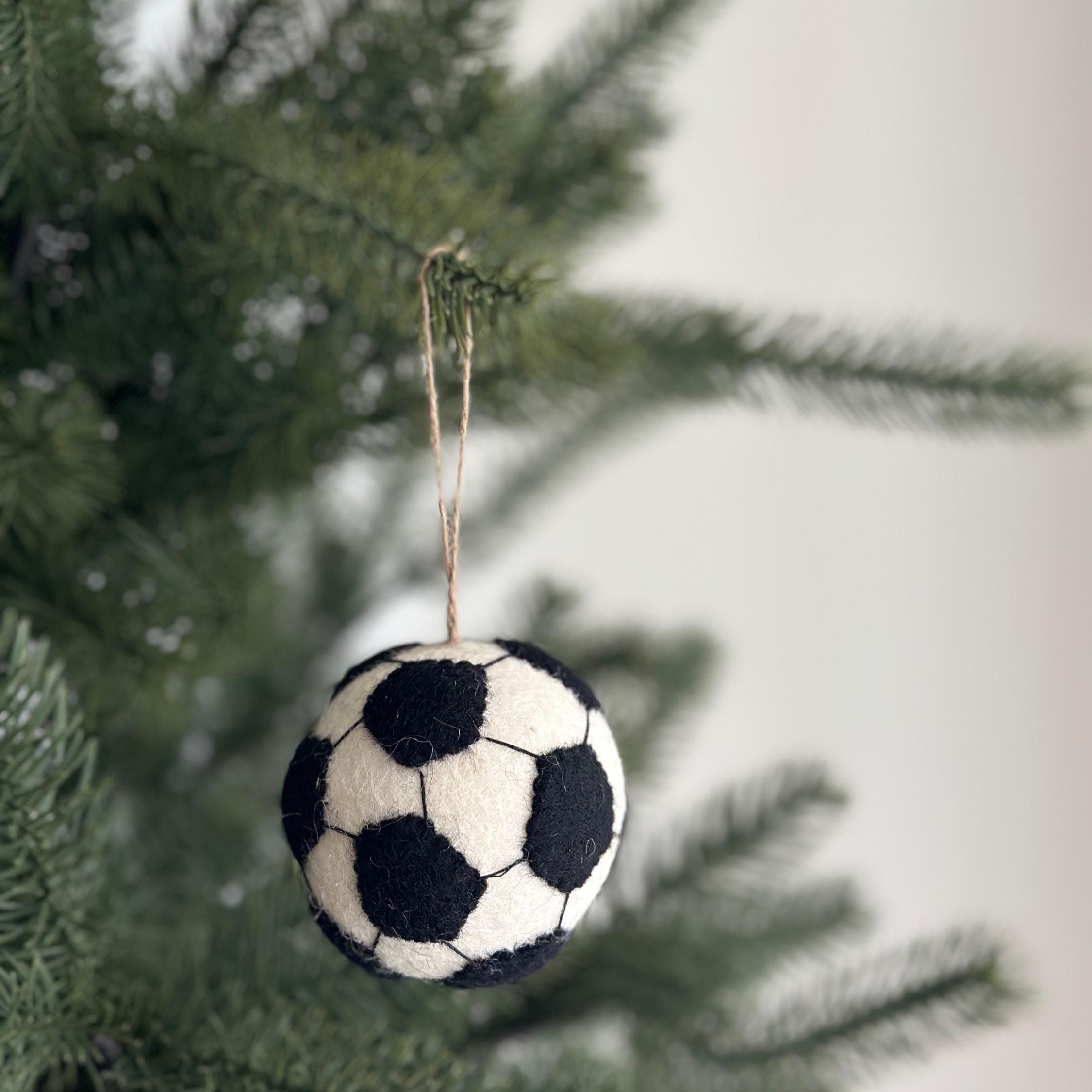 Felt Soccer Ball Ornament – Handmade Wool Sports Christmas Decoration